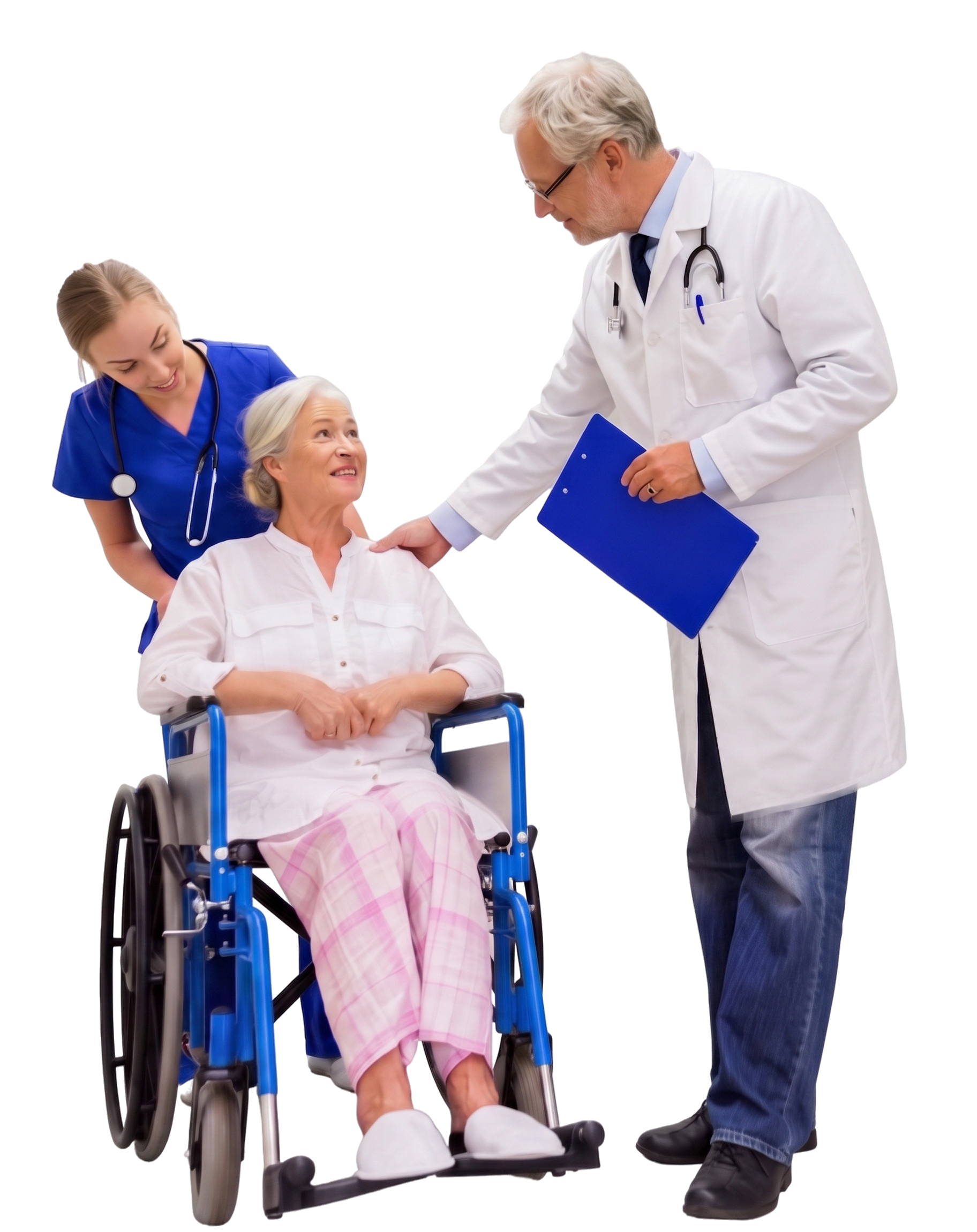 Nurse and Provider with Patient in Wheelchair