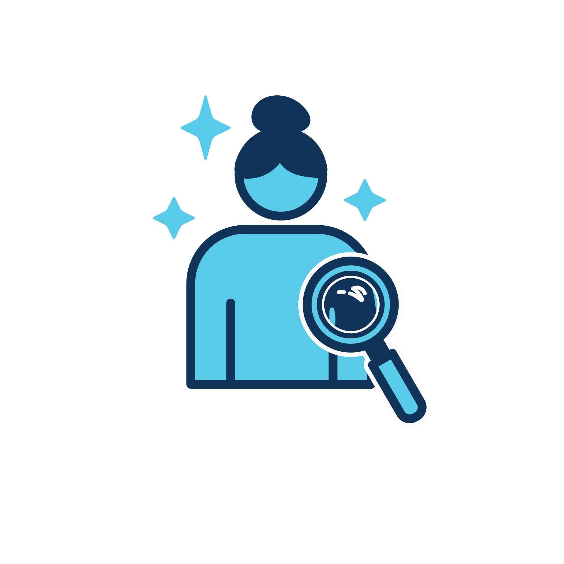Person with Magnifying Glass and Sparkles Icon