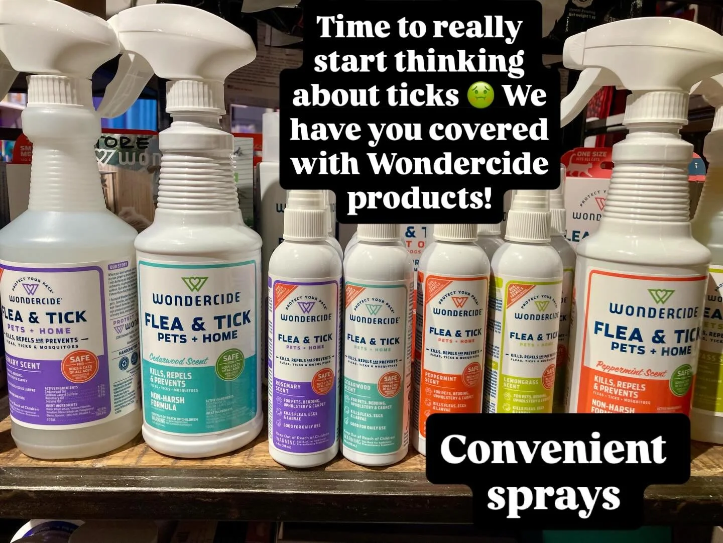 We know, tick season never really ends but it&rsquo;s definitely starting to ramp up in Northern Michigan. We carry a variety of Wondercide products to naturally and safely repel and kill ticks on your dogs and cats (even safe to spray on humans!). T