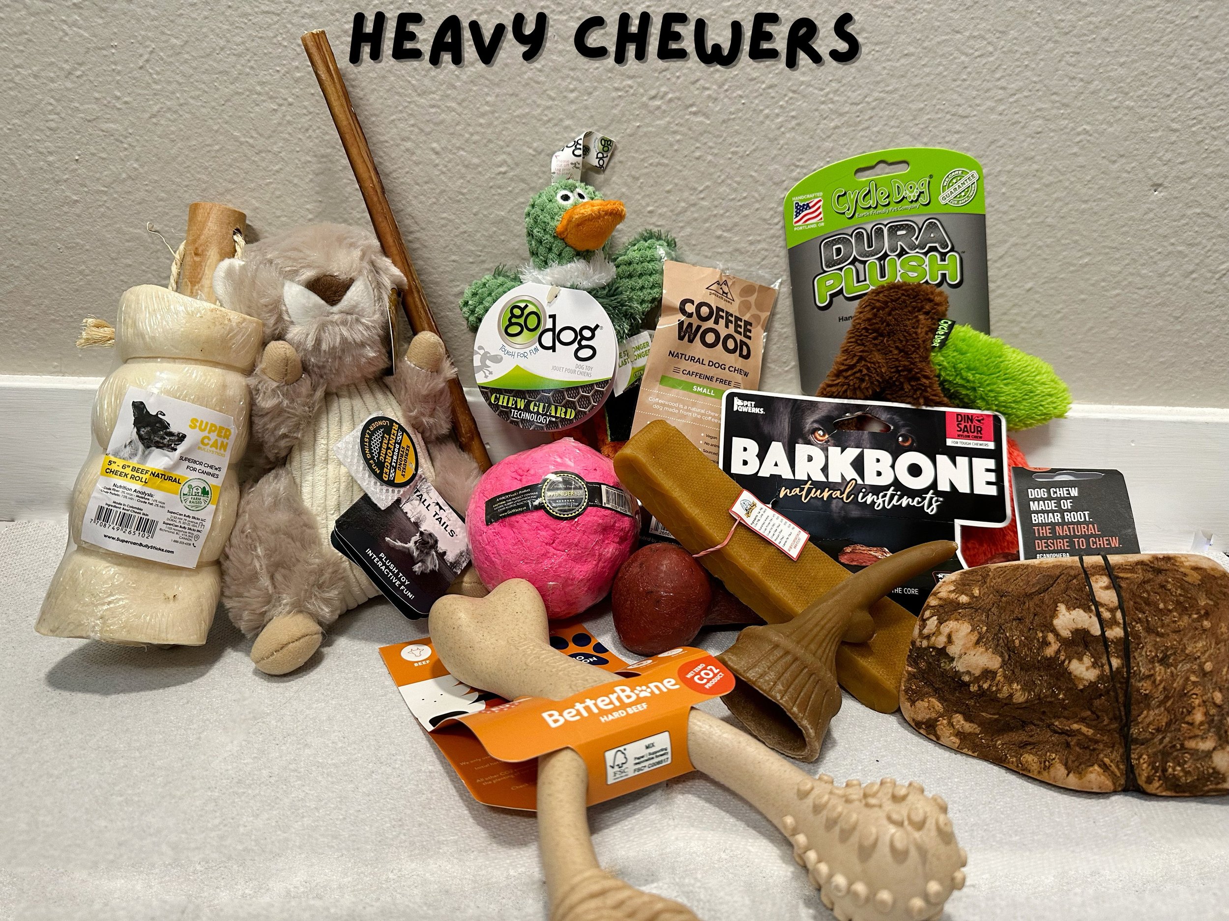 Does your dog destroy every toy you buy them? If so, these items would be perfect for you, because they are made for heavy chewers, and are some of the most durable toys and bones on the market!