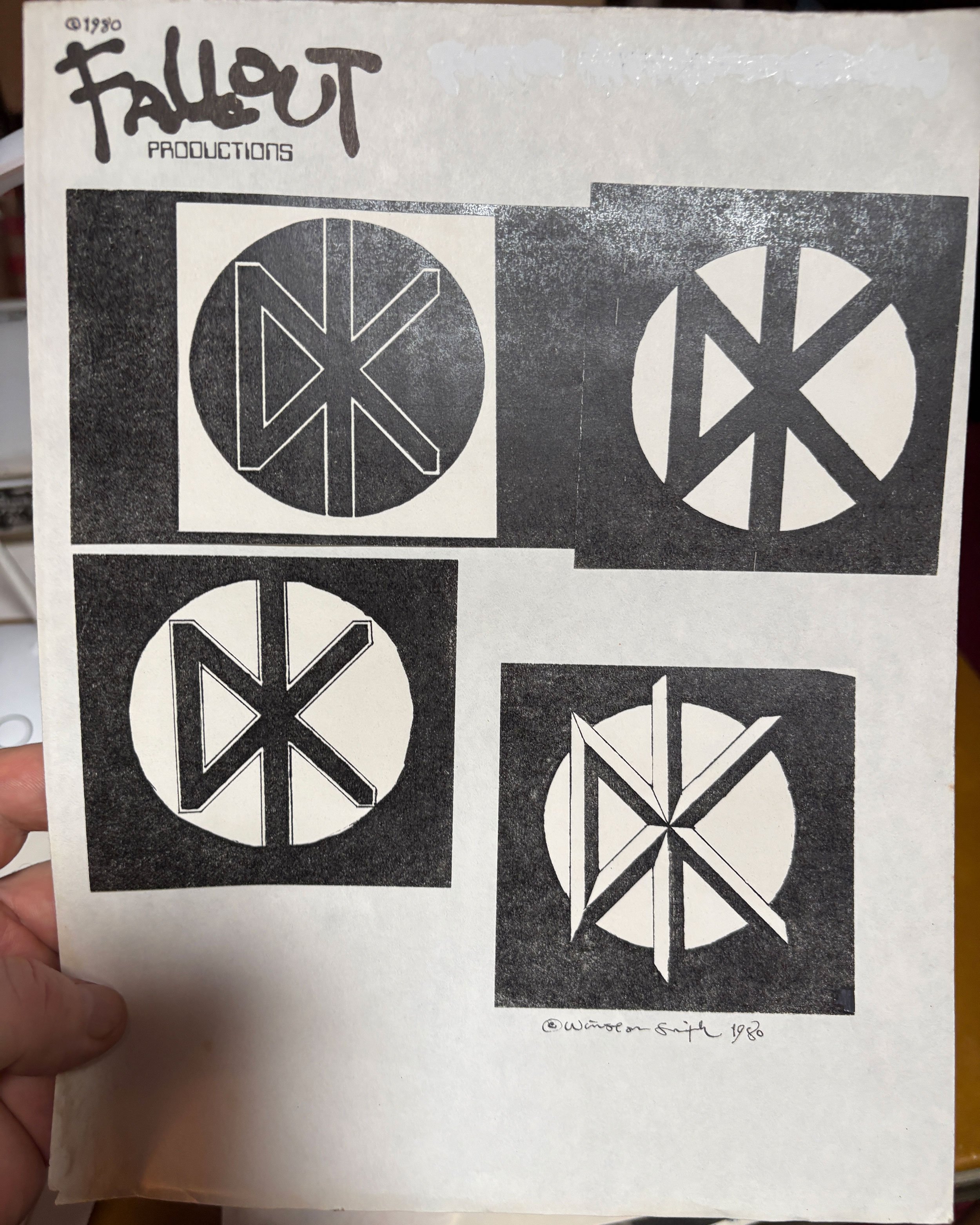 These are variations on my DK logo that i made for Biafra to check out.  This page is an old "Rexall photocopy " from approximately 1981.  Haven't seen the originals since then.  But if I can find them in the Vaults that'd be included. 