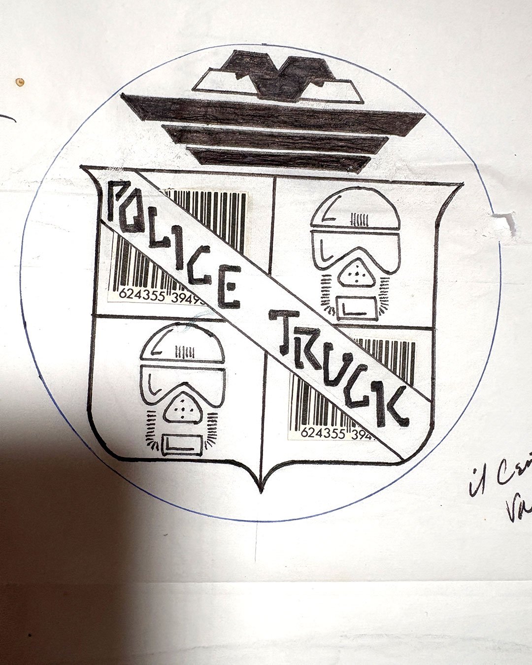This is the centre label I made in Florence in 1980 while I was back in Italy for several months.  Late one night Biafra called me long distance, insisting I drop everything and design a centre piece for the 45 rpm  ("Police Truck") he was fixing to 
