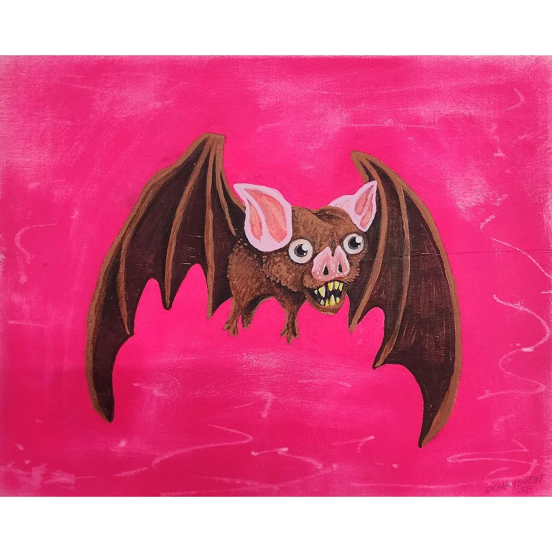 Zachary Sweet @Zacharysweets creates whimsical, macabre paintings and illustrations of monsters, creeps, and beautiful horrors. Inspired by the supernatural, dreams, and near-death experiences, his work mixes dark subject matter with playfulness and 