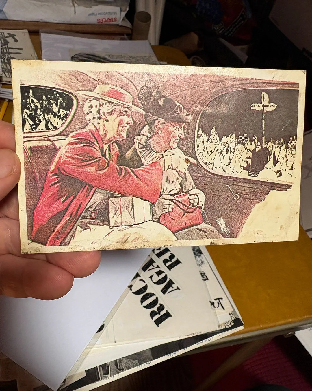 This is the ONE and ONLY such postcard I've ever seen of its kind which Biafra gave me in 1981 after the release of In God We Trust, Inc.   I think he said they got it from Alternative Tentacles London.   I have kept it with me where ever I've lived 