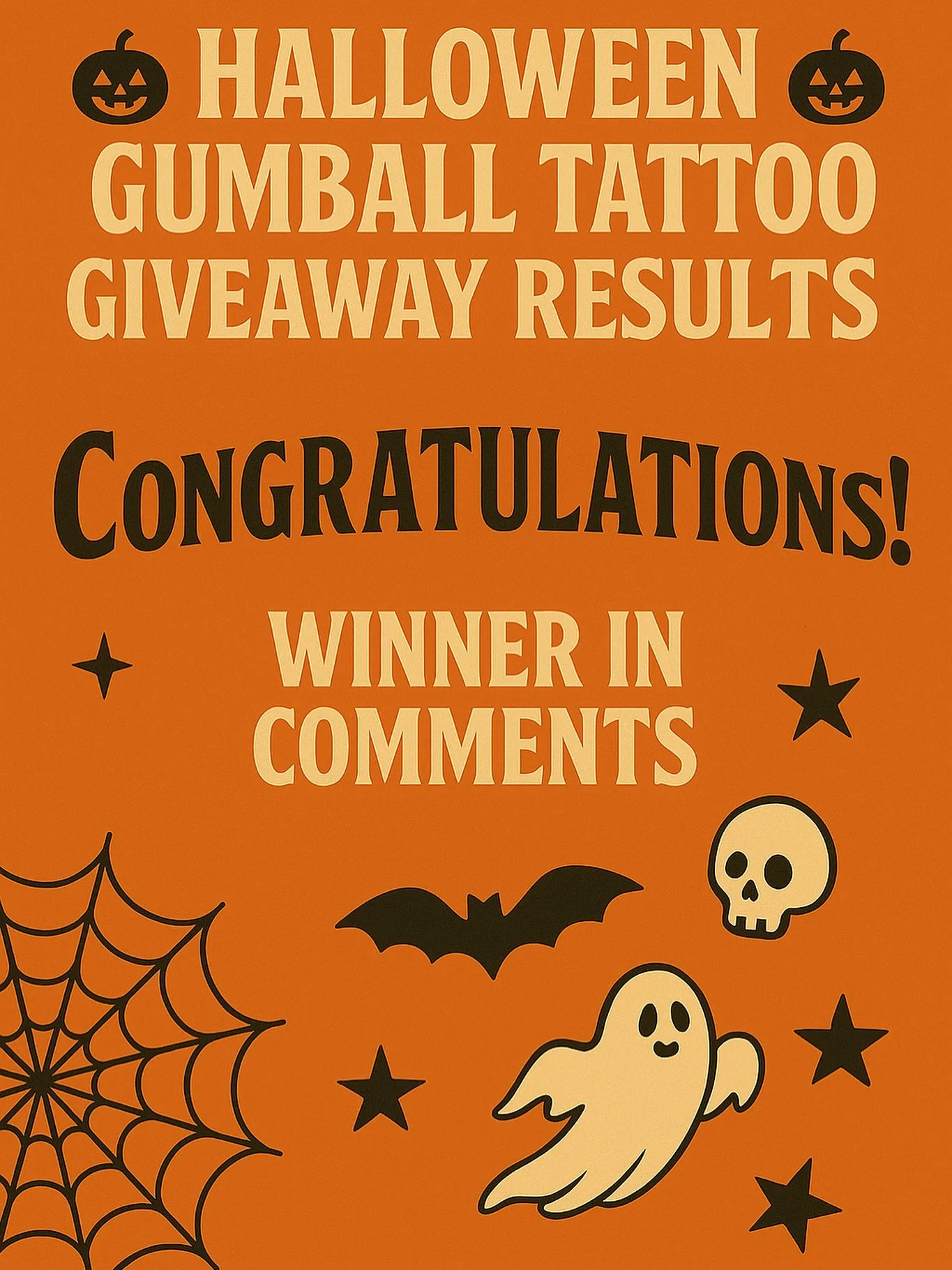 🎃 Halloween Gumball Tattoo Giveaway &ndash; WINNER ANNOUNCEMENT! 🖤

Huge thanks to everyone who joined our Halloween Gumball madness last week &mdash; the energy was unreal! We spun the random number generator with all of the participants in and ou