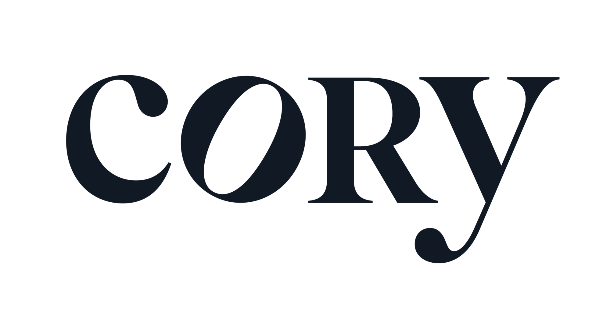 The word 'cory' in lowercase in black with the 'o' slightly tilted