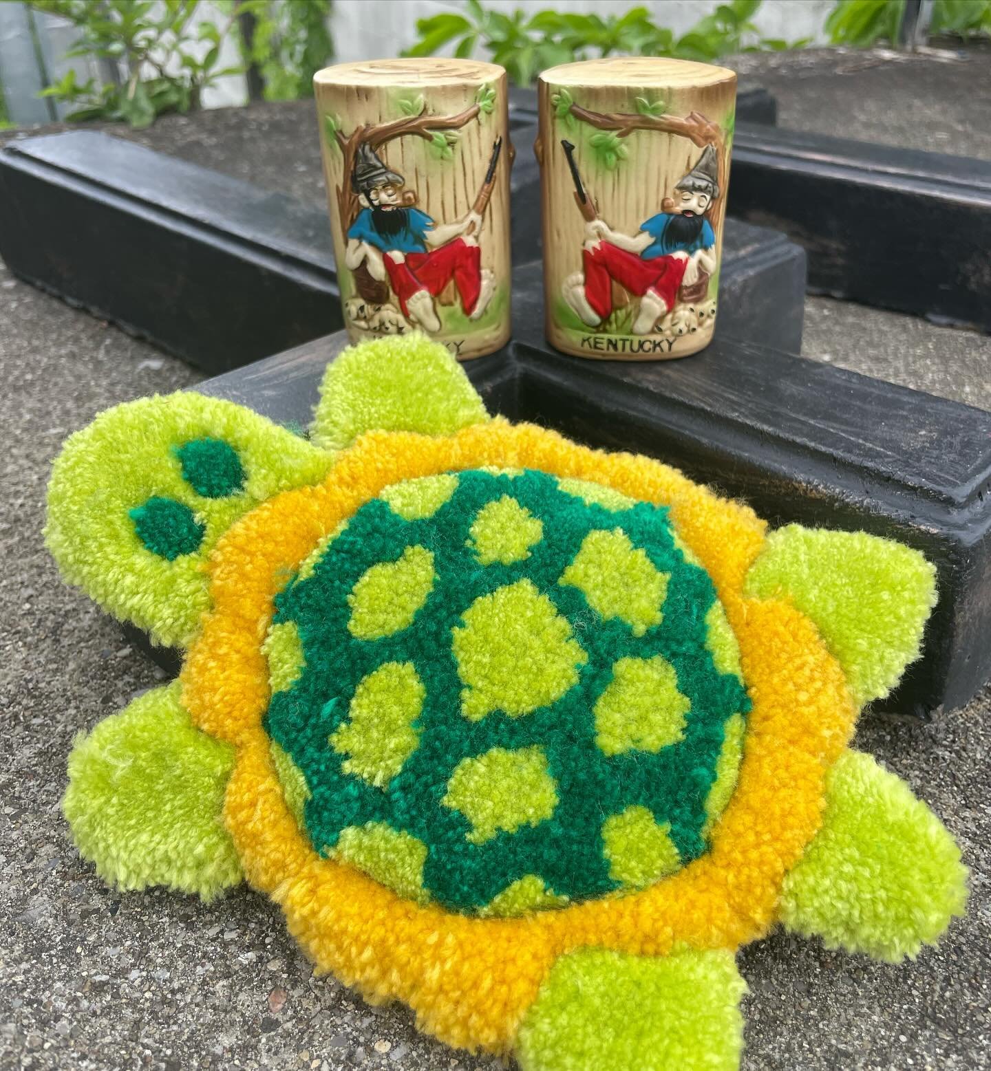 Kentucky and 🐢 go 🤚&amp; 🤚! Tufted turtle $30. 1970s Kentucky S&amp;P shakers $22.