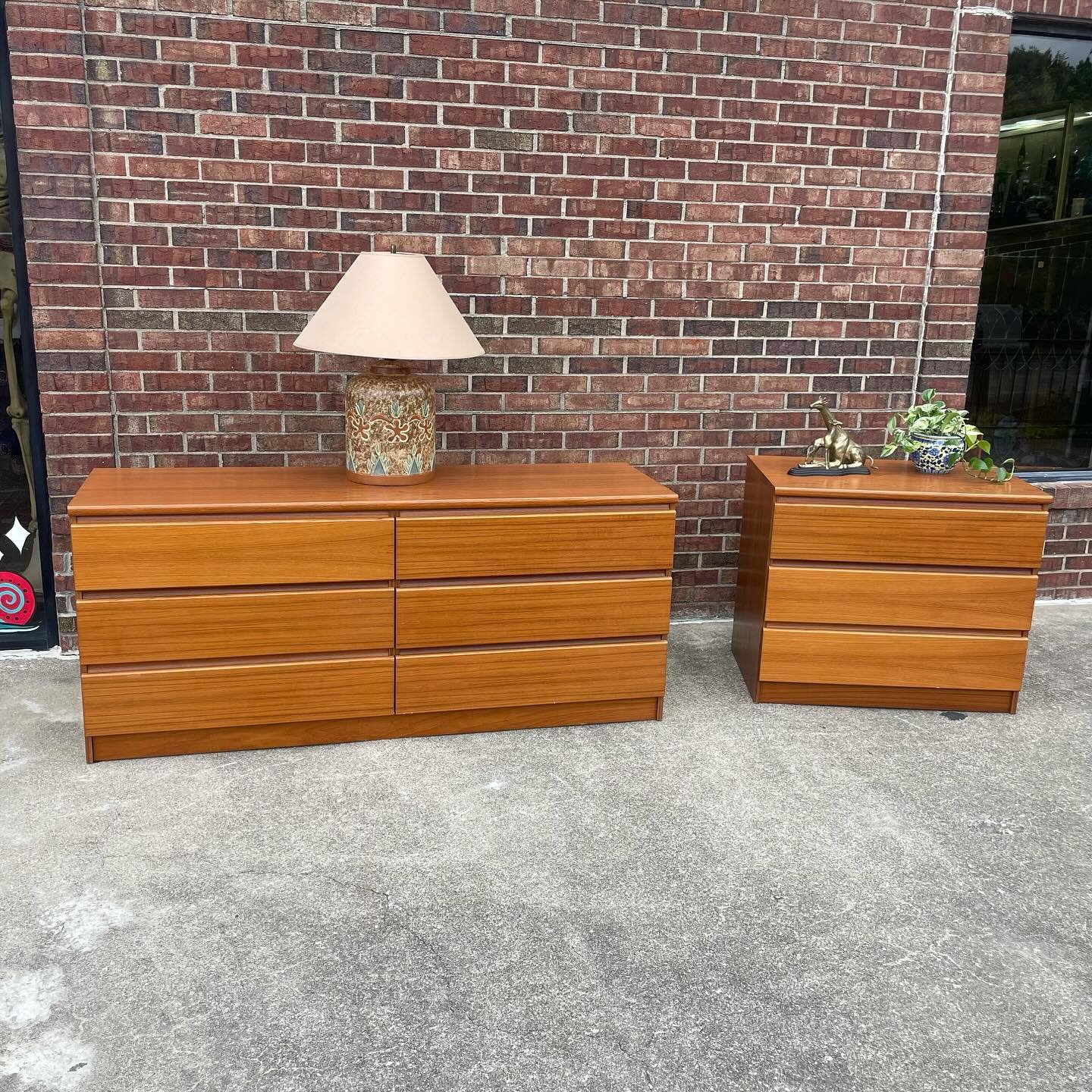 A sleek Danish duo! Danish 6 drawer dresser 29&rdquo; tall 66&rdquo; long 20&rdquo; deep $450. 3 drawer Danish chest 29&rdquo; tall 33&rdquo; wide 20&rdquo; deep $325. Brass giraffes $125