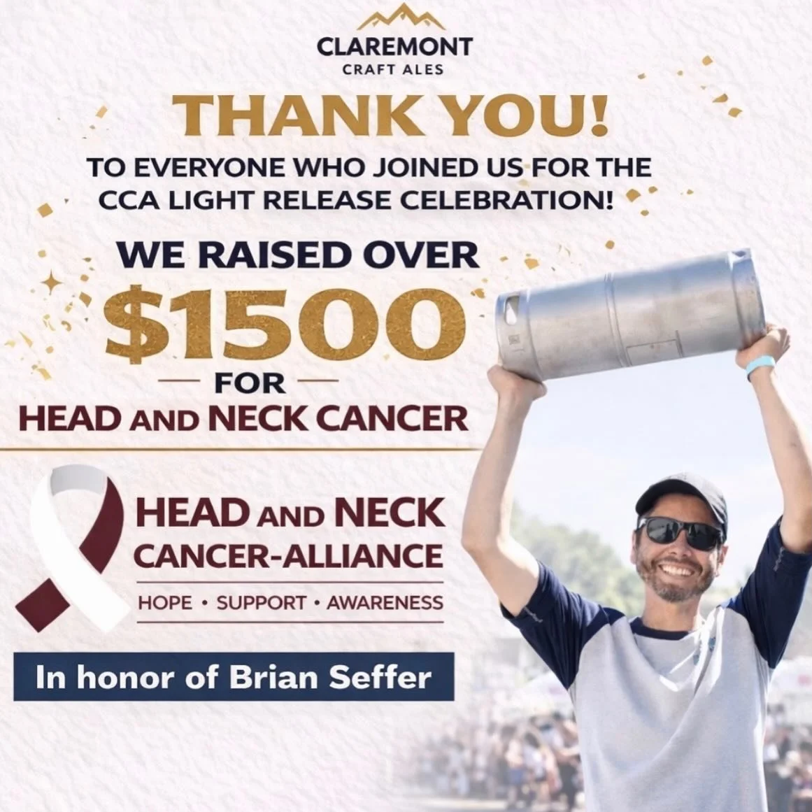 THANK YOU to everyone who came out to celebrate our CCA Light Release and support an incredible cause&mdash; because of your generosity, we raised over $1,500 for the Head and Neck Cancer Alliance (@hncalliance). We&rsquo;re grateful to everyone who 