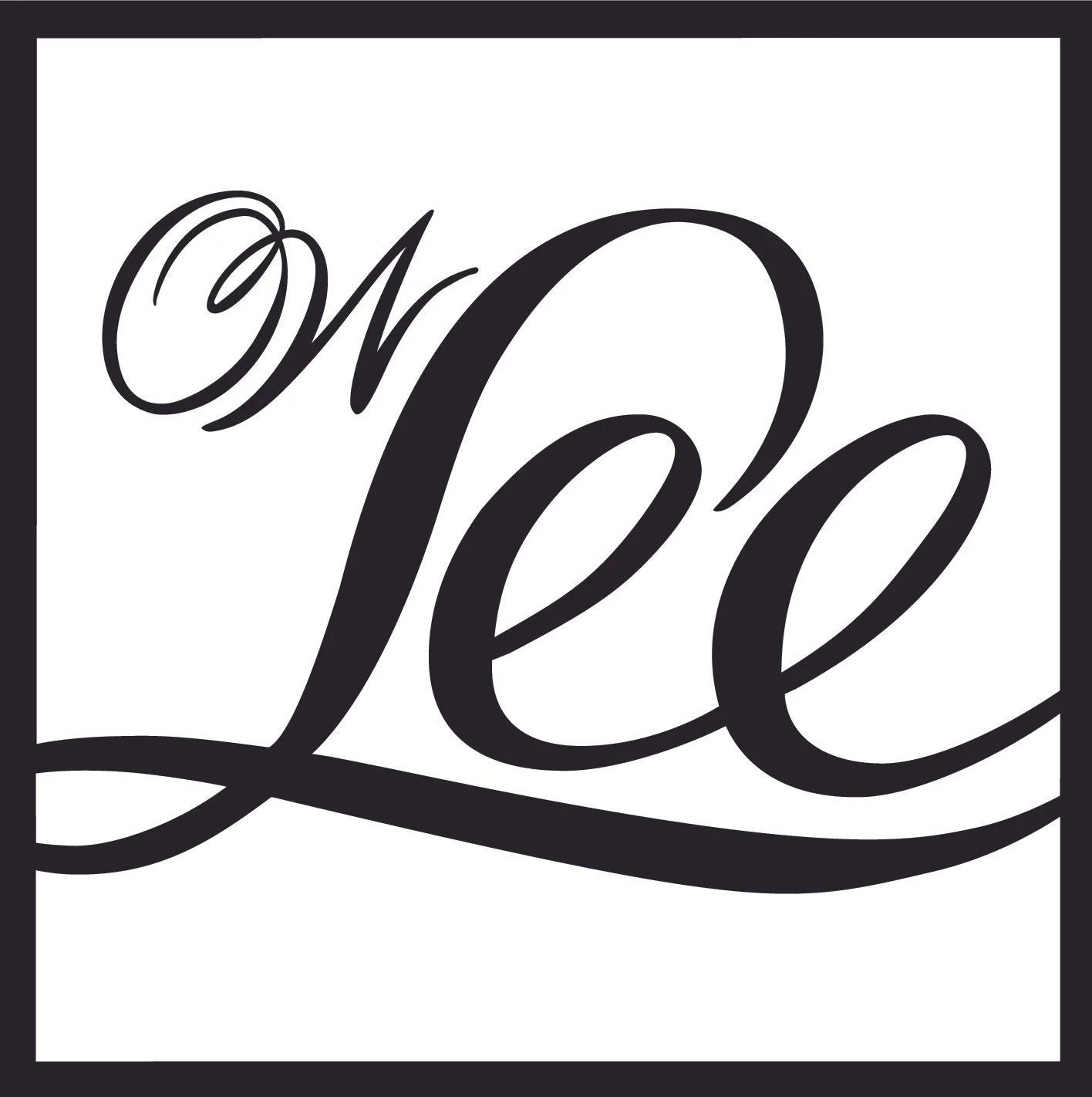 Stylized text in black font saying "On Lee" with decorative curves.