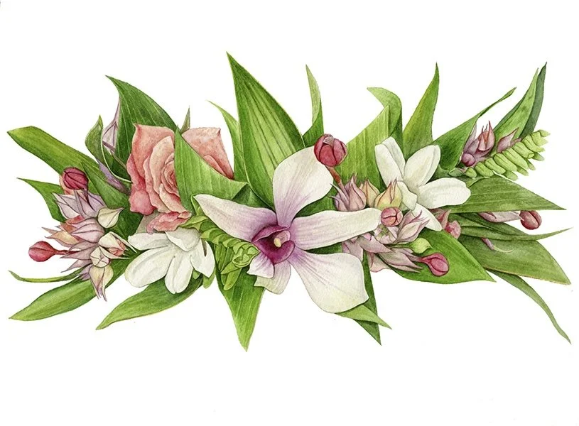 Orchid and Rose Lei Po'o Giclee Print