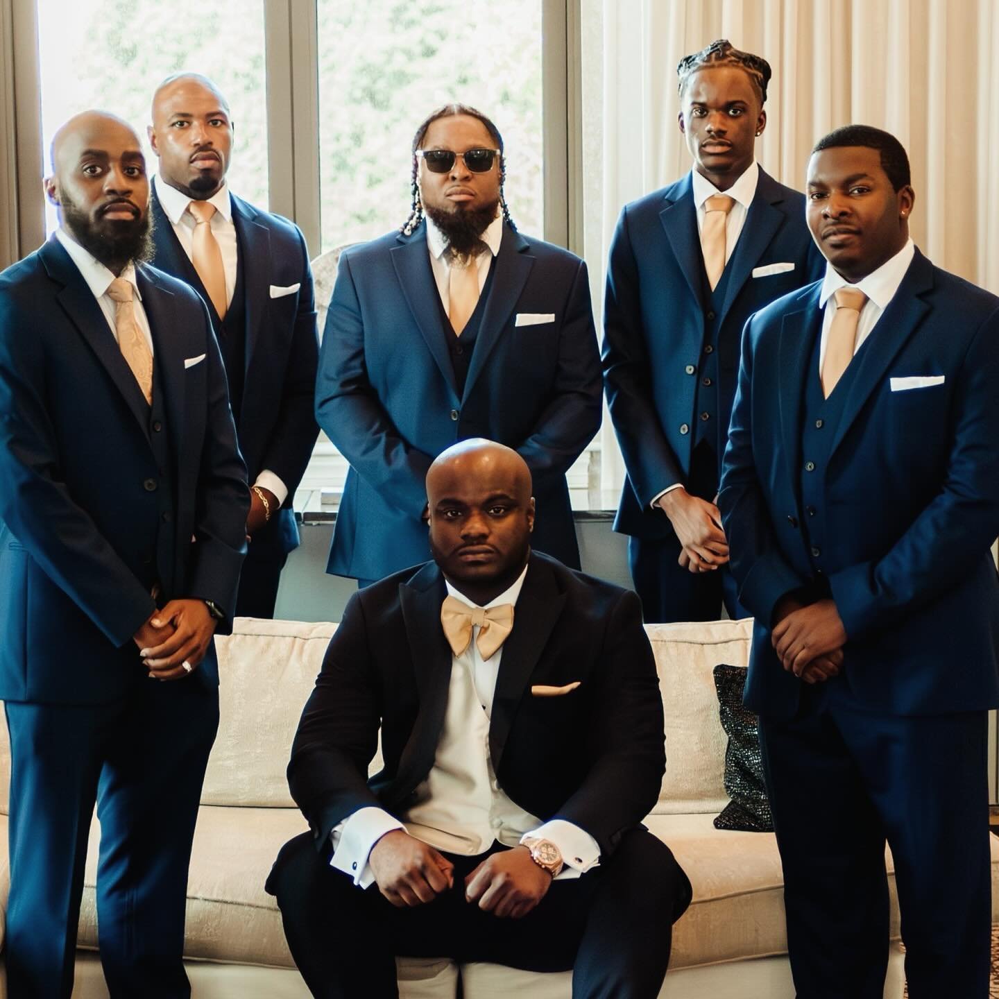 The Groom and the Groomsmen. 🫡✊🏿

Kudos to @rcg_photography_ for multitasking as the groomsmen and the man behind the lens! Talk about having your back and capturing it in style! 

#Groomsmen #Groom #Brotherhood #GroomPrep #Wedding #GroomSuit #Groo