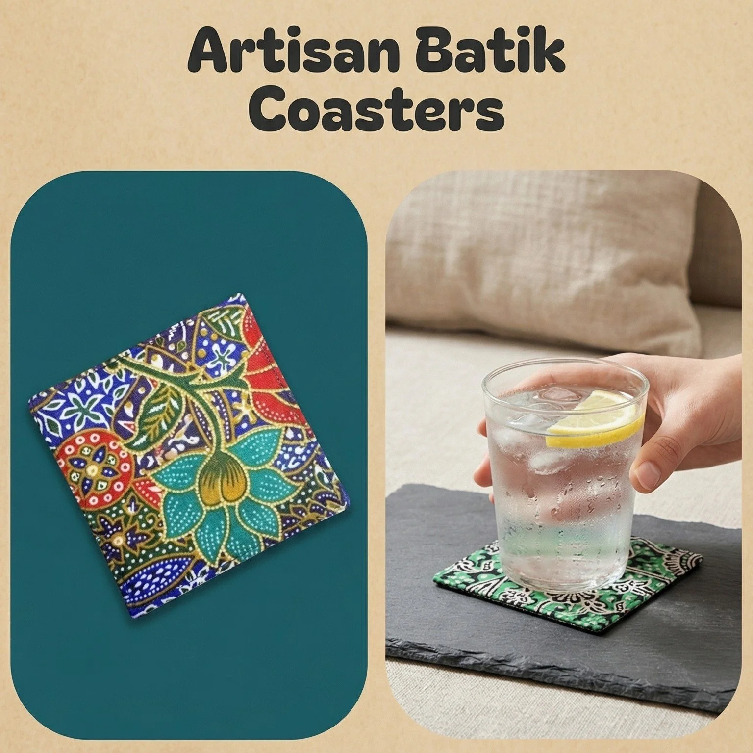 Set of 2 Handmade Batik Coasters (2 pieces per set)