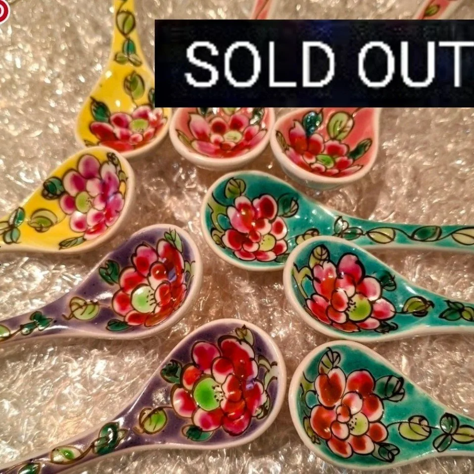 Hand-Painted Nonya Ceramic Teaspoon – Floral Design in 5 Vibrant Colours