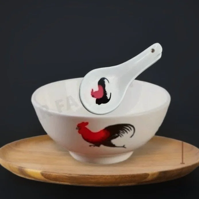 💥NEW.  Rooster Rice Bowl and Spoon Set
