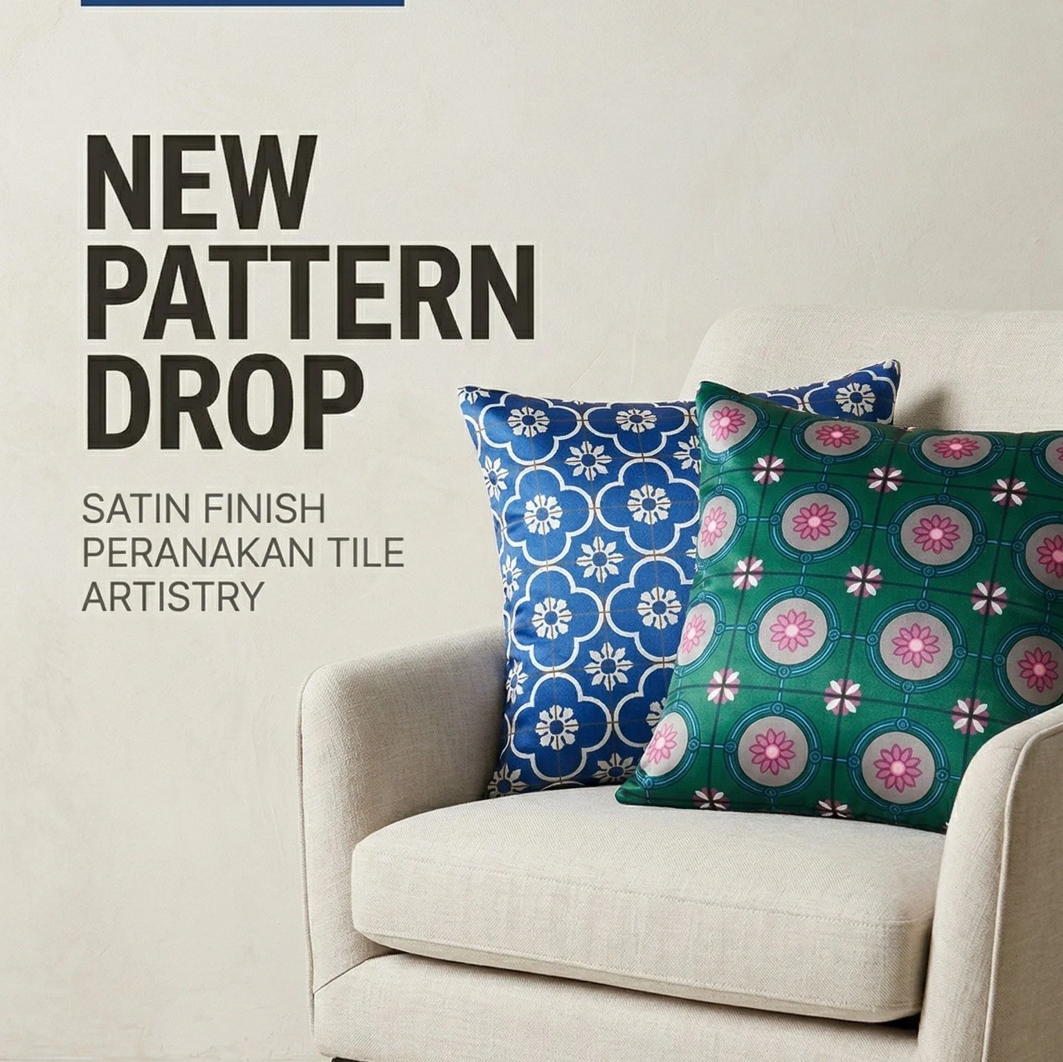 💥NEW   Satin Peranakan Tile Pattern Design Throw Cushion Cover 💥NEW