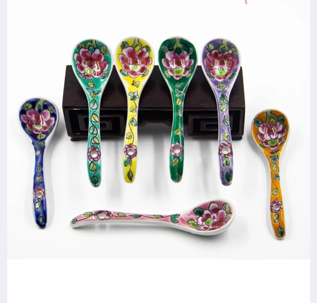 💥PRE-ORDER.  Hand-Painted Nonya Ceramic Teaspoon – Floral Design in 5 Vibrant Colours