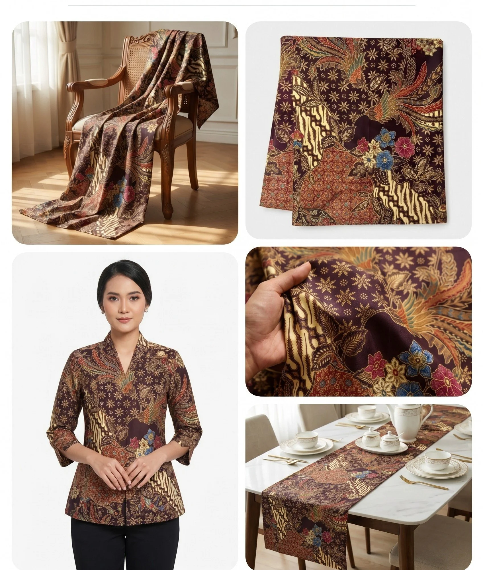 💥NEW. 10% OFF Luxurious Premium Silk Kain Batik - Blue, Red and Gold with Phoenix Motif