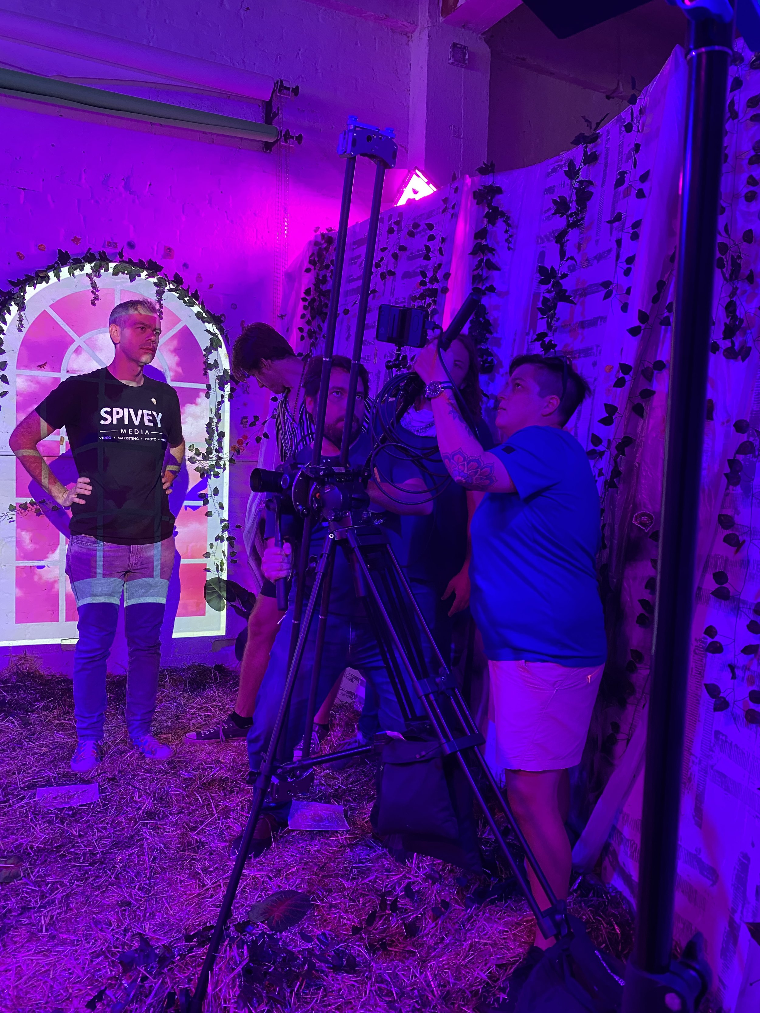 Chase observing fellow film collaborators from Zanzibar Media working a camera for a music video shoot for Circe