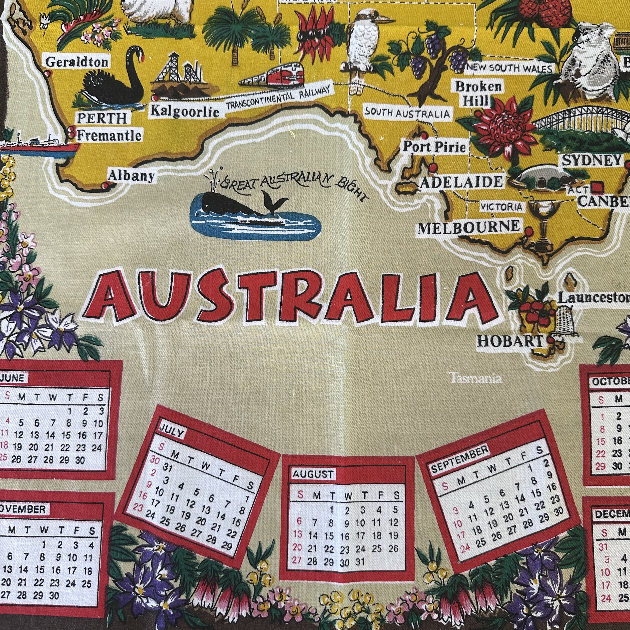 Vintage Australian Calendar Tea Towel 1978