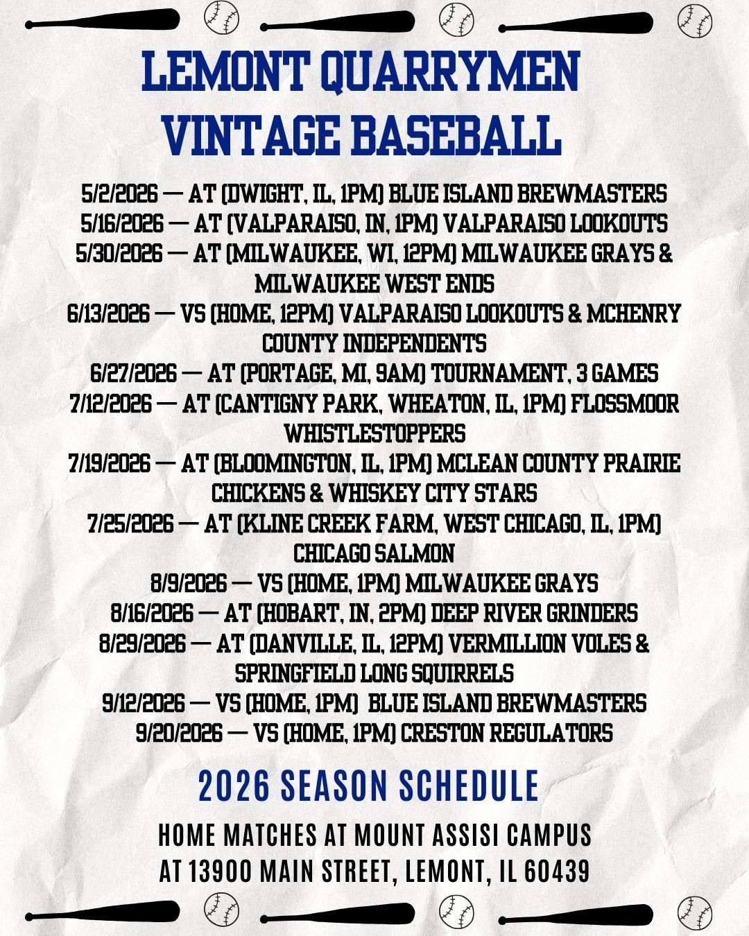 Lemont Quarrymen 2026 Schedule