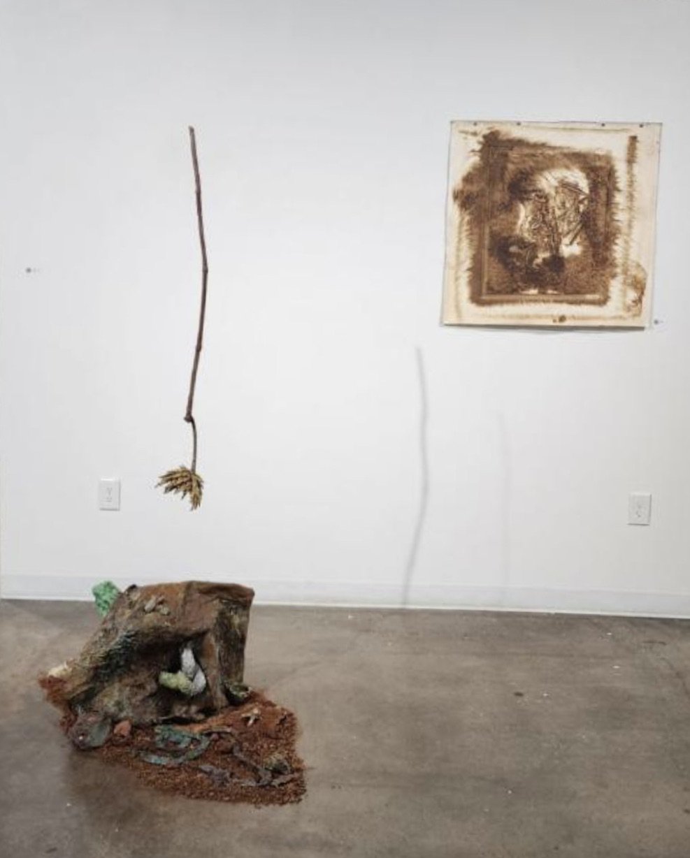 Like Water from a Rock,
Sunflower, encaustic, paper castings of mountain surface, cast bronze, bronze spills, natural dyes, oxide, rust, patina chemicals, 2023
72 x 59 x 32 inches