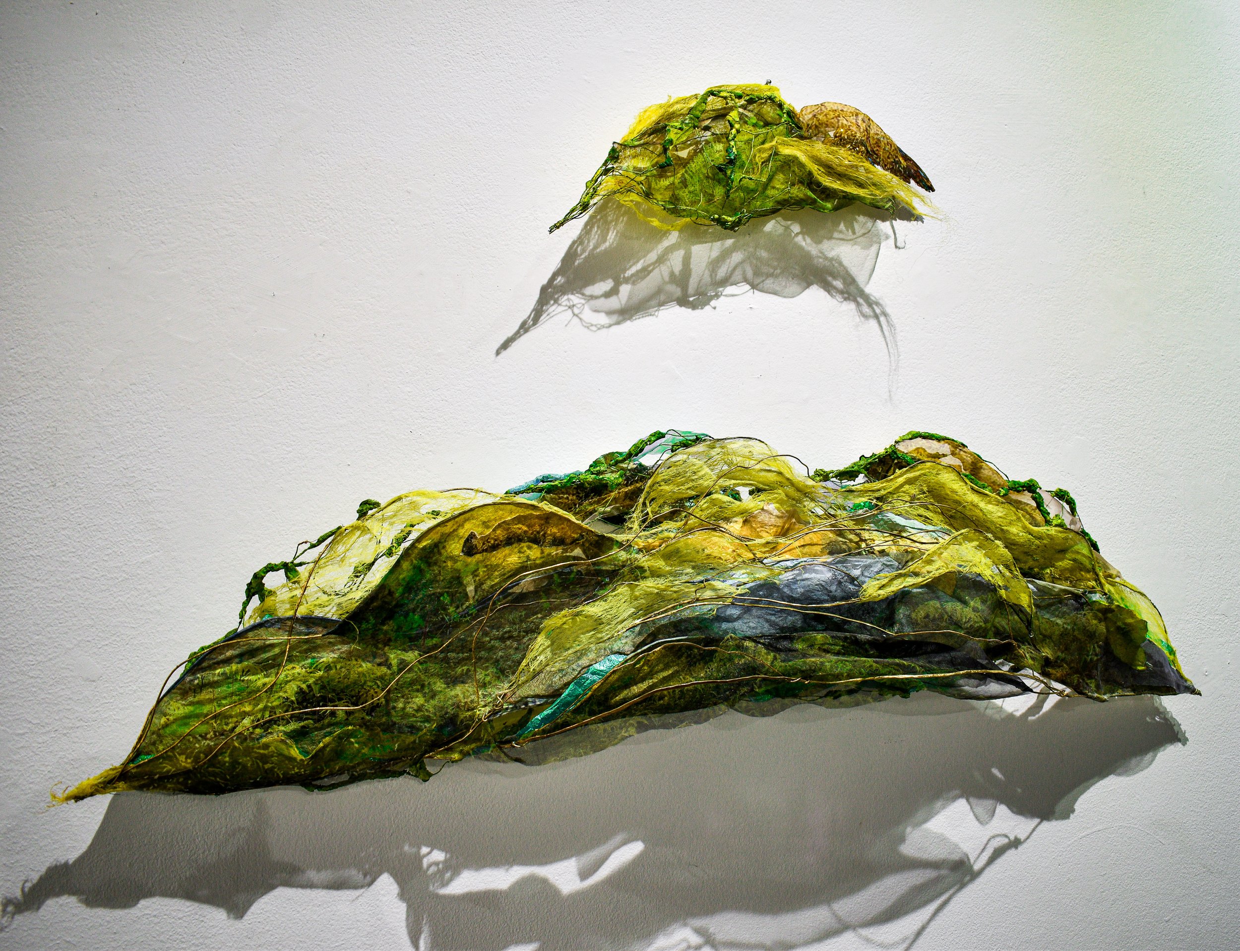 Haiku Studio View,
Forged brass, momi-gami paper, flax fiber, wire, photographs, mixed media, 2022