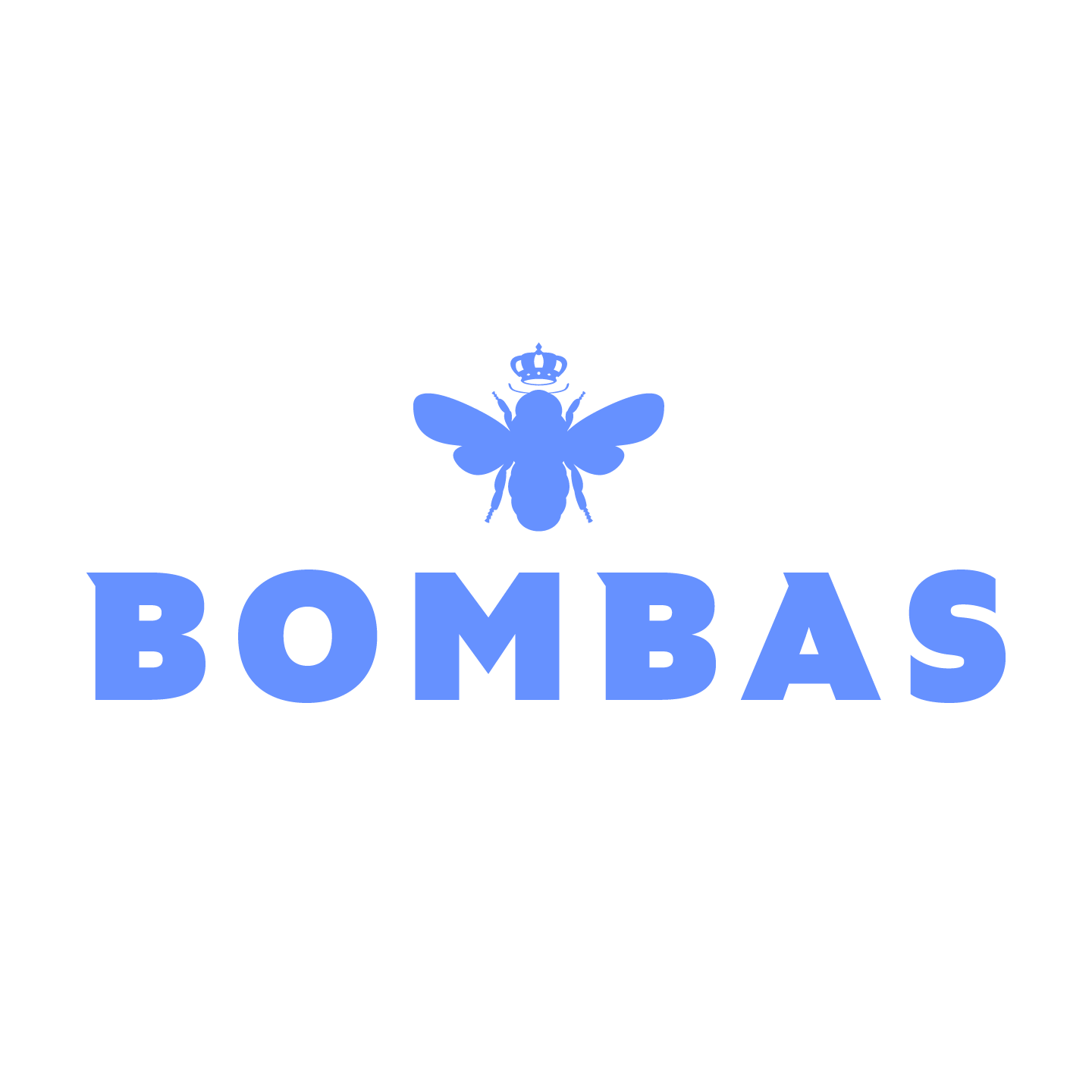 Bombas logo featuring a stylized bee with a crown above the text "BOMBAS."