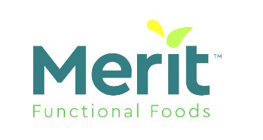 Merit Functional Foods logo with green text and leaf design