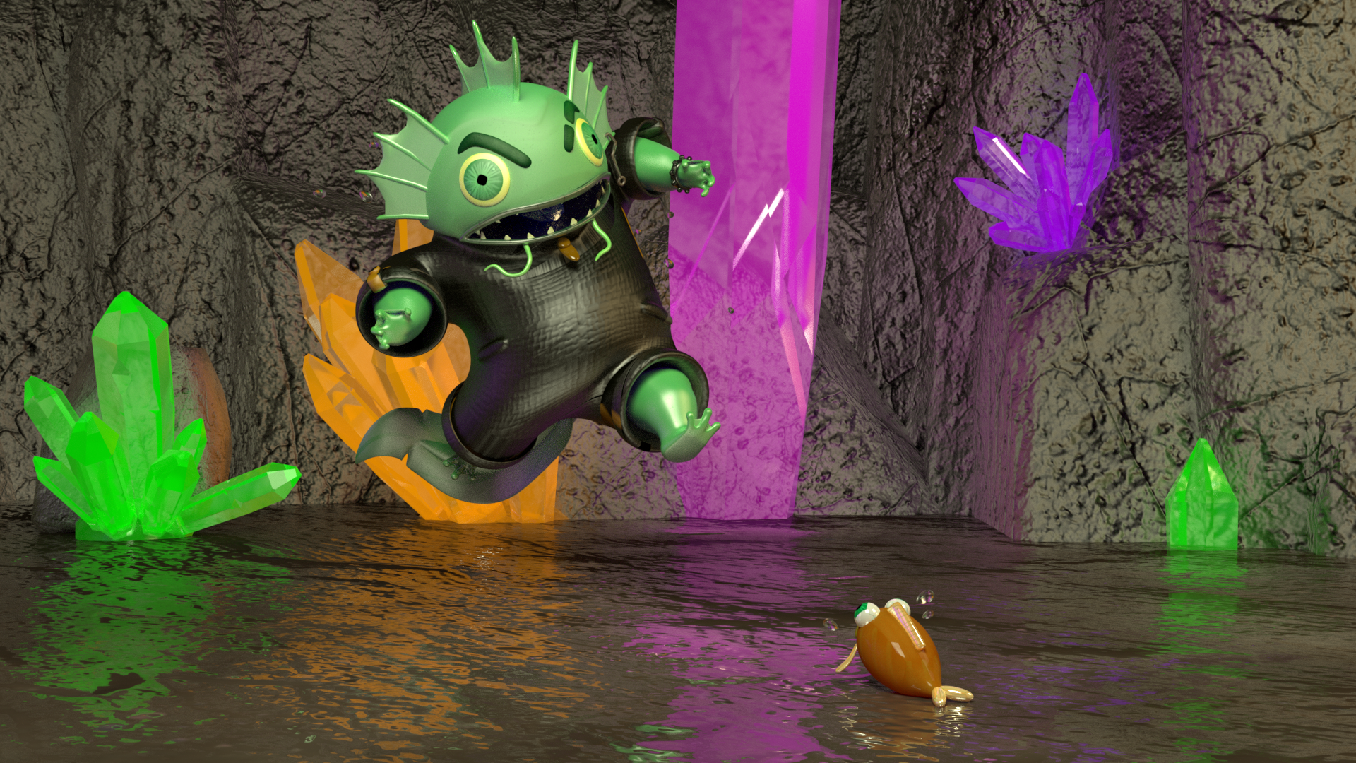 Fish Attack; Maya, Renderman, Substance Painter 2023