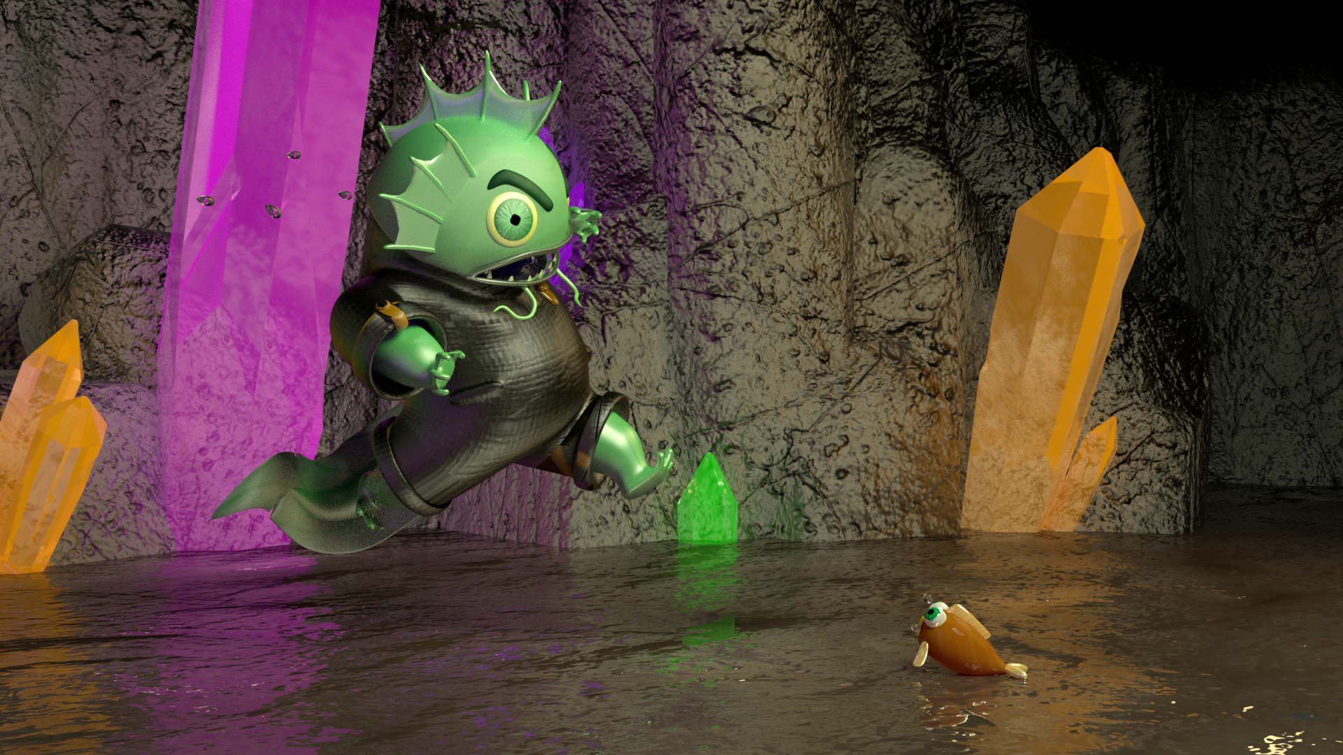 Fish Attack; Maya, Renderman, Substance Painter 2023