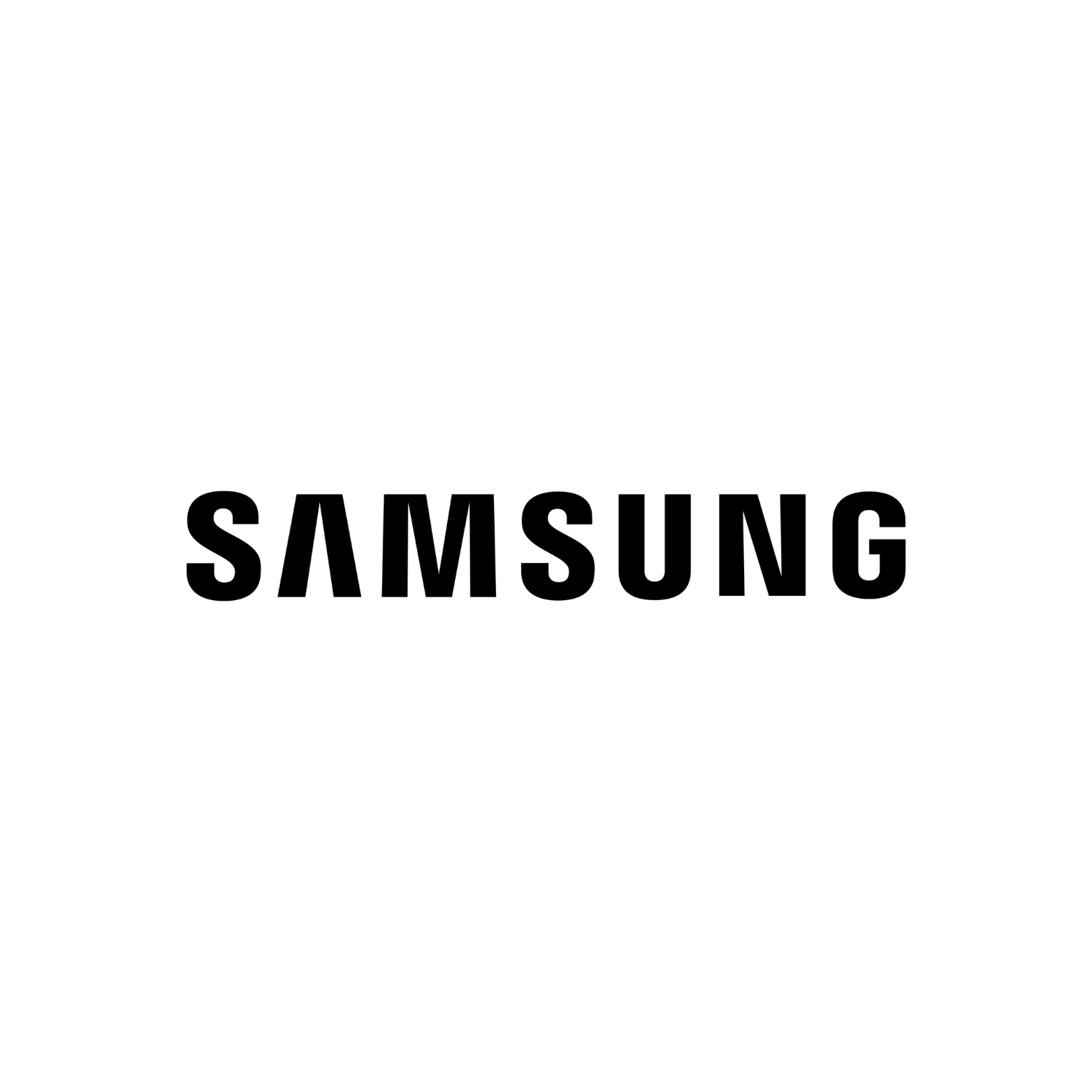 The Samsung logo in black text on a white background.