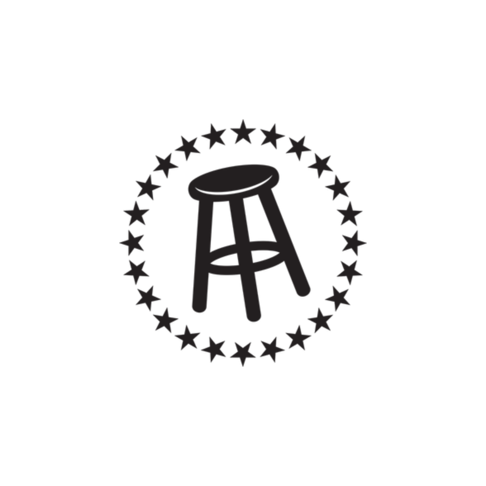 Black and white logo featuring a stool at the center surrounded by a circle of stars.