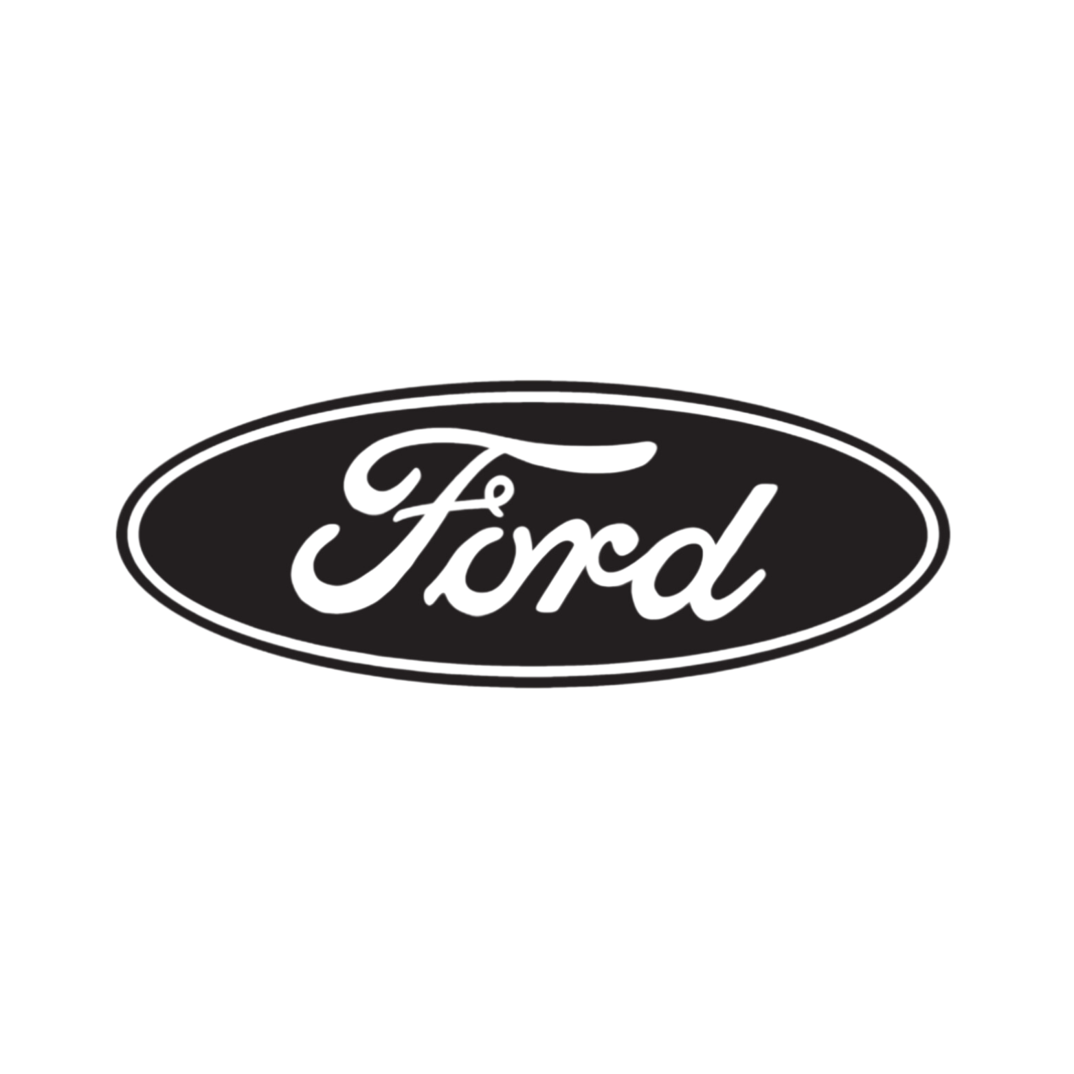 Black and white Ford logo with the word 'Ford' in cursive inside an oval shape.