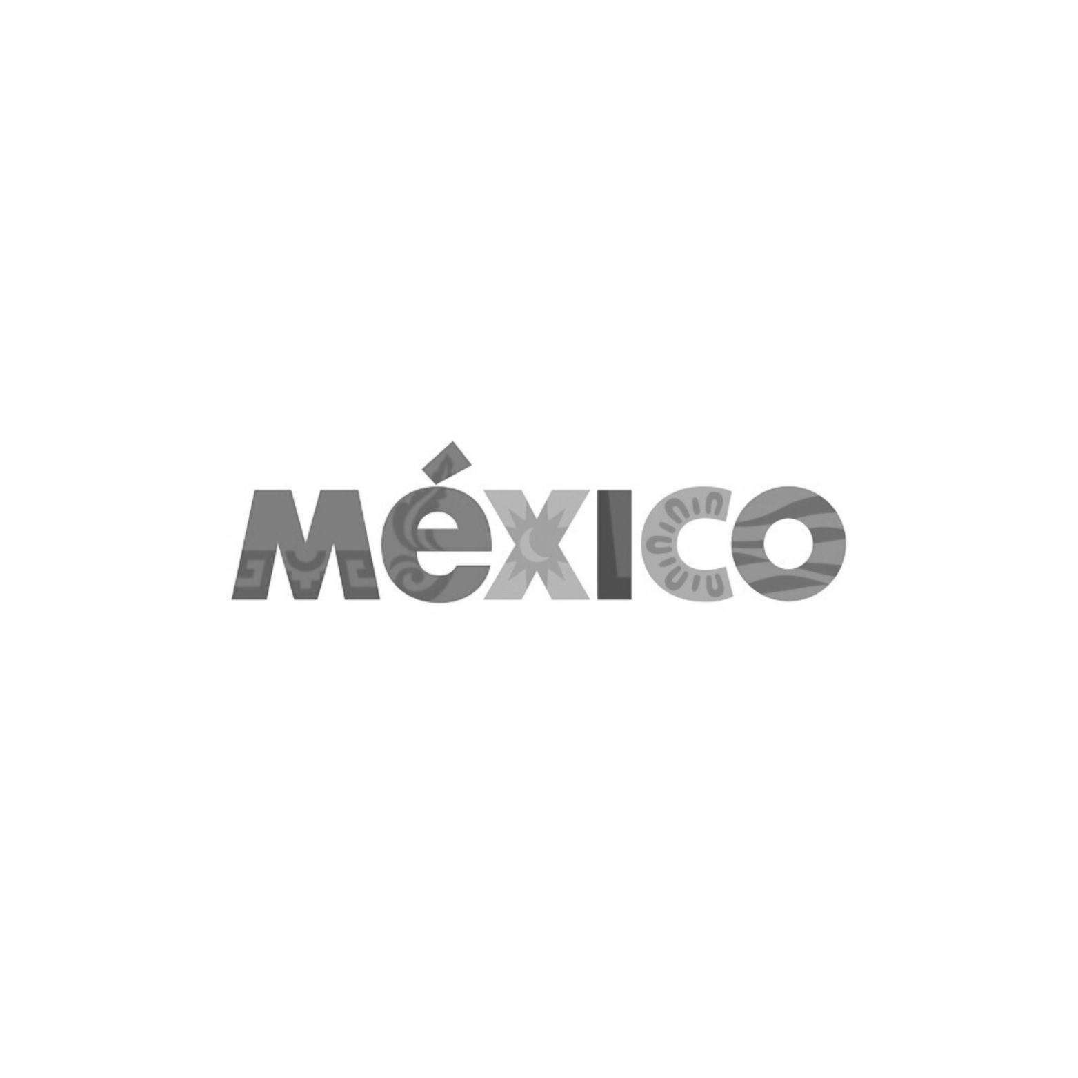 Black background with a white horizontal strip in the middle containing the word 'México' in stylized, decorative letters.