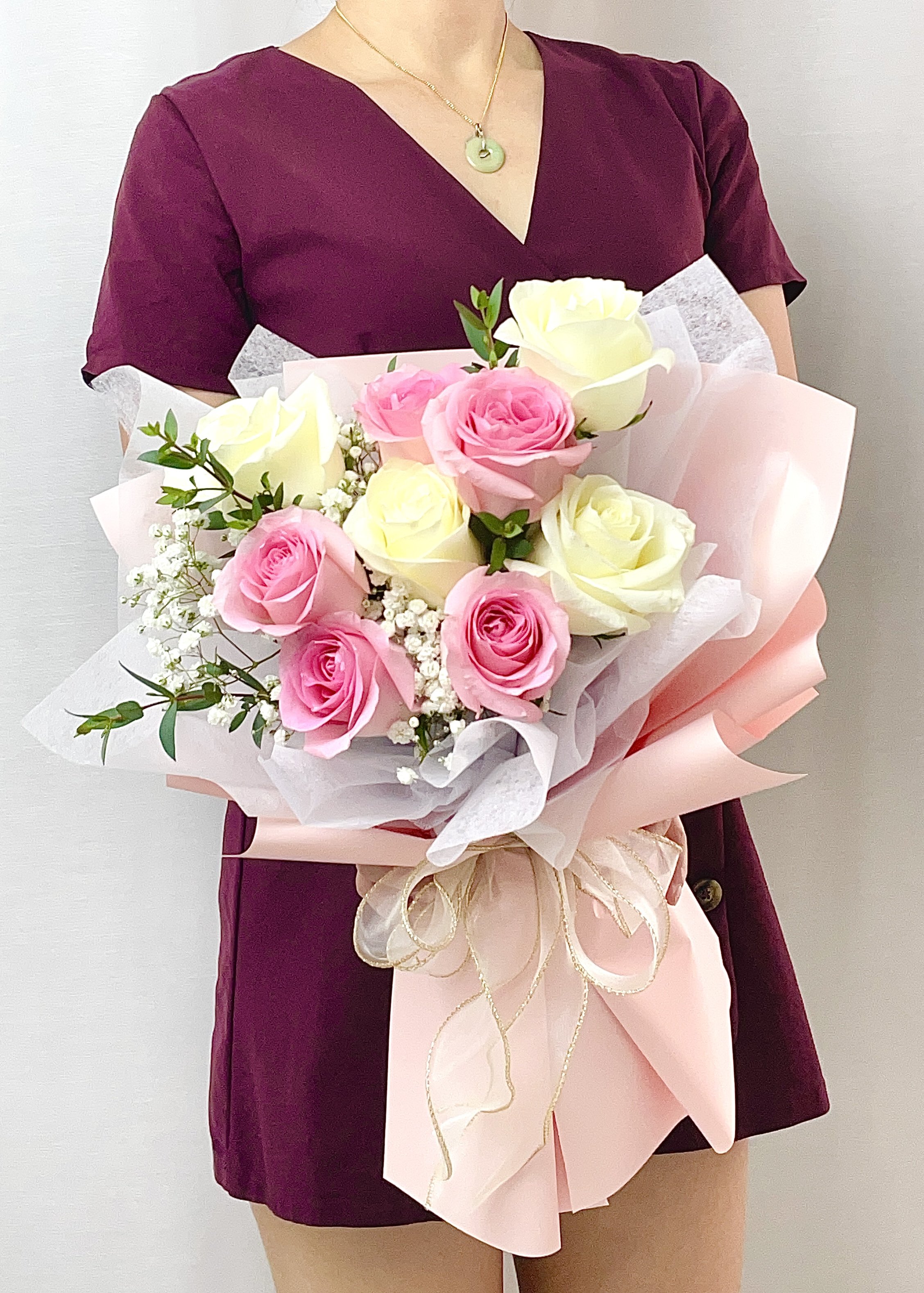 Bouquet with pink wrapping