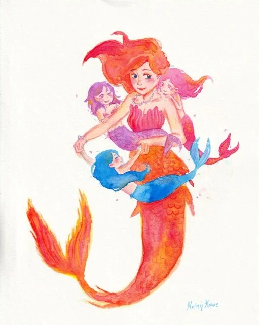 Mother and Daughters-Watercolor