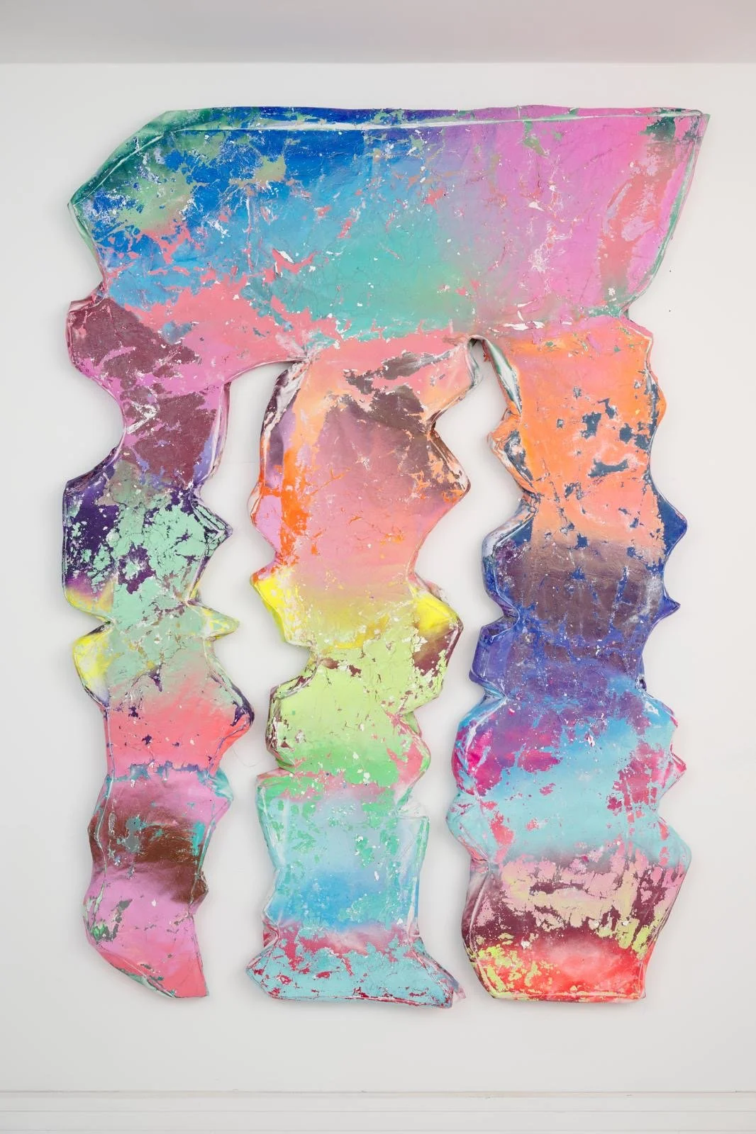 Maternal Care, 2026. Acrylic on shaped and washed canvas — 200 x 145 cm.