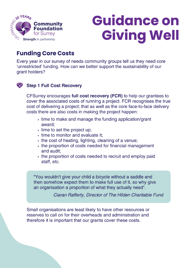 Giving Well - Funding core costs