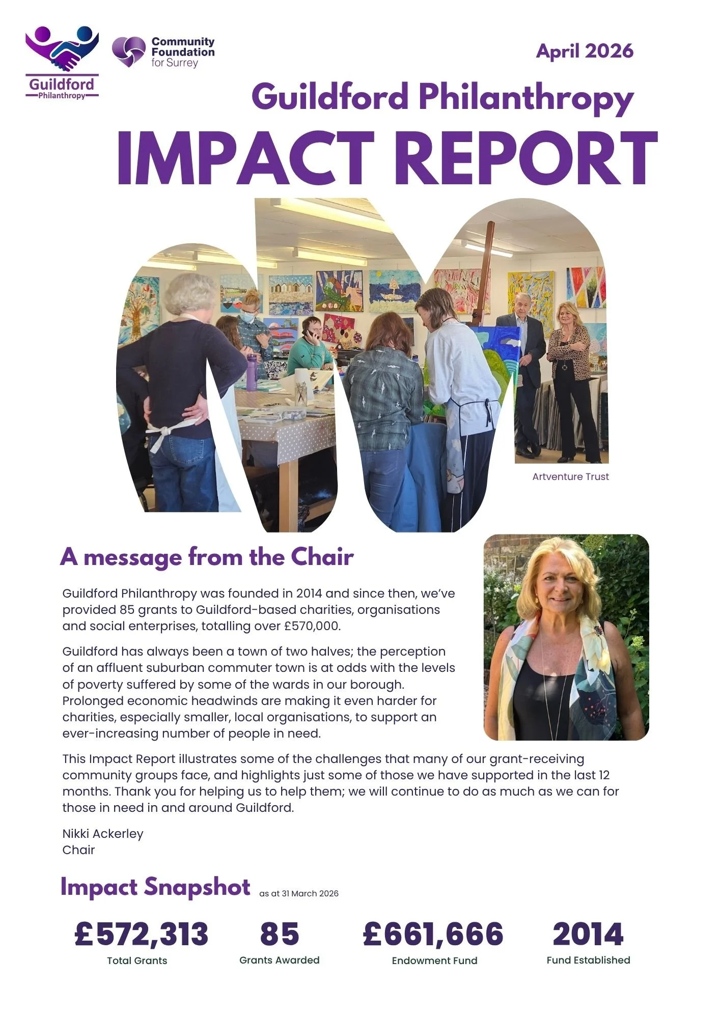 Front page of the Guildford Philanthropy Impact Report for 2026 including logos