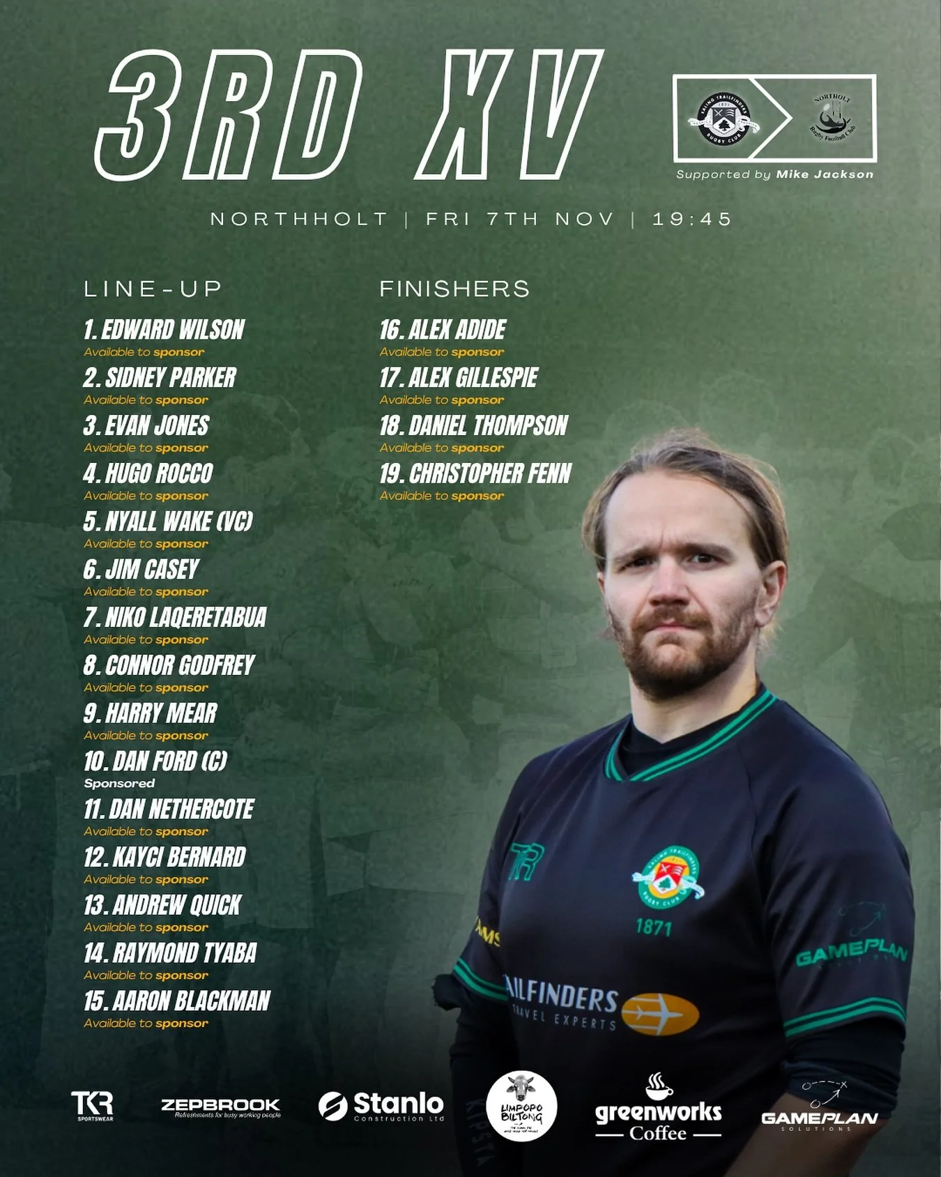 WE LOVE FRIDAY NIGHT LIGHTS! 💡 

Weekend action kicks off tonight at Trailfinders Sports Club as the 3rd XV take on @northoltrugby. Dan Ford leads the side, with Nyall Wake stepping in as vice-captain.

This promises to be an exciting fixture, so co