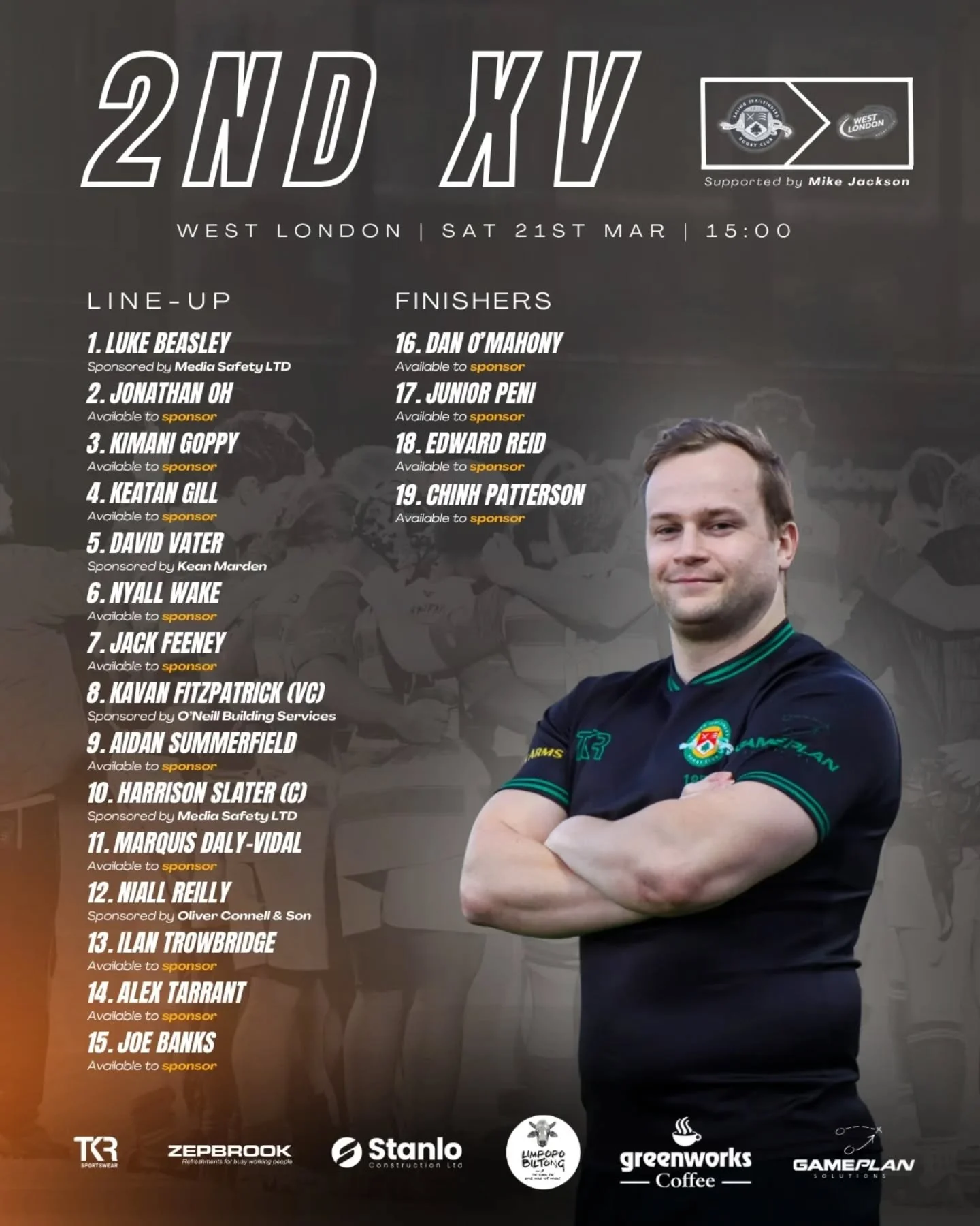 Show goes on!

 Whilst the 1s are in full swing right now, here is tomorrow's 2nd and 3rd XV sides. 

Following their first league defeat of the season, the 2s head off to West London looking to close out their season in style. This is a special doub