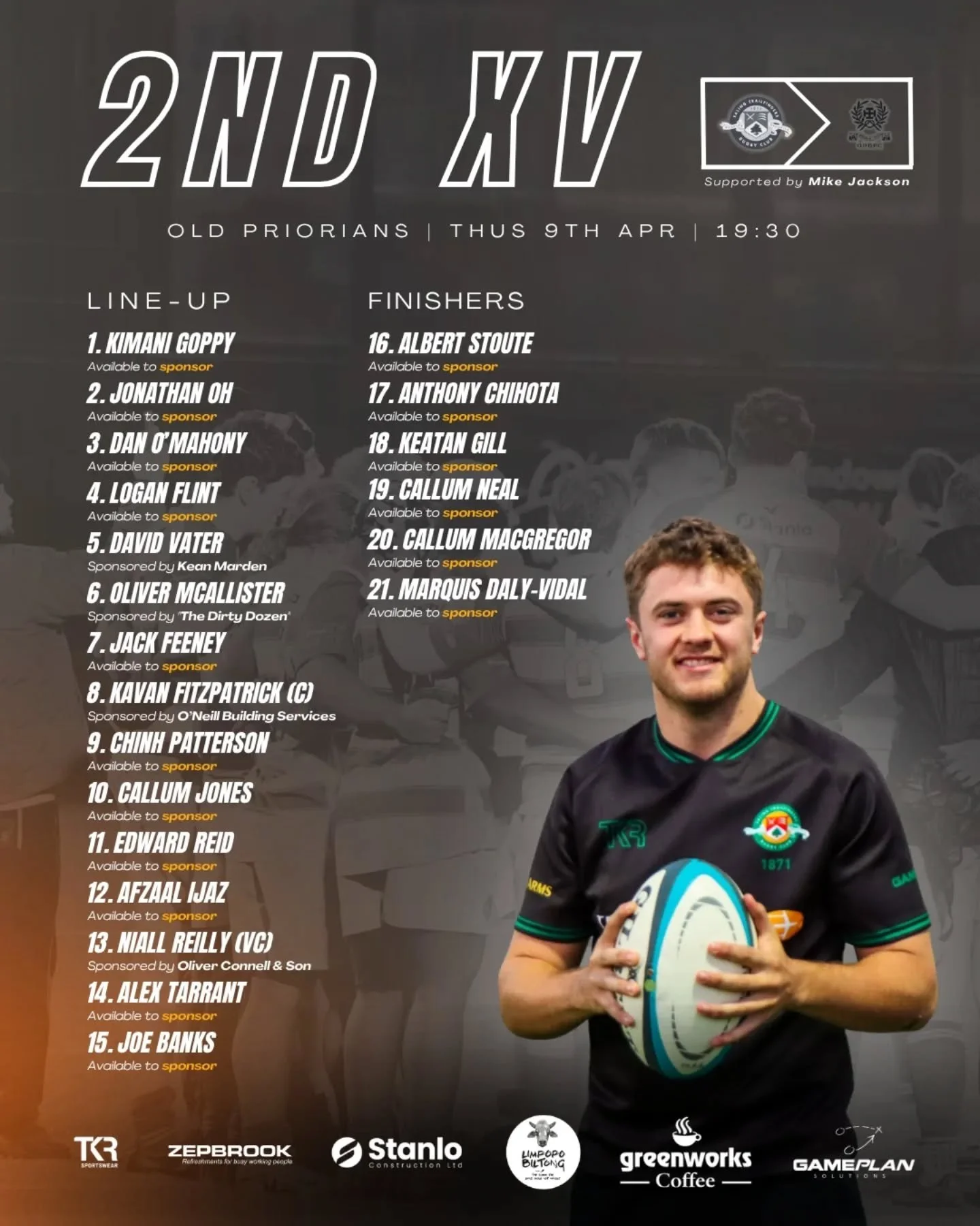 Here we go! NW Middlesex semi-final tonight at Trailfinders Sports Club! Get down to support the lads. Kick-off at 7:30pm! Kavan Fitzpatrick captains the side as they take on local rivals @oldpriorianrugbyfootball! See you there! 💚