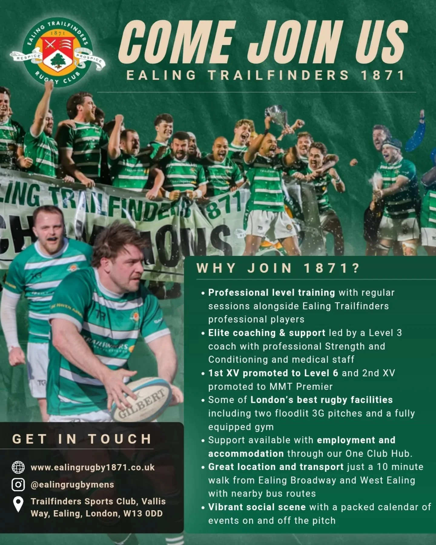 1871 are recruiting for the 2026/27 season ☀️

League-winning rugby. Top-class facilities. A brilliant social side. One club culture.

Whether you're an experienced player or looking to get back into the game, there&rsquo;s a place for you at Trailfi