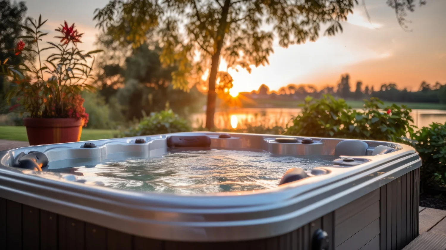 Bubbling outdoor hot tub