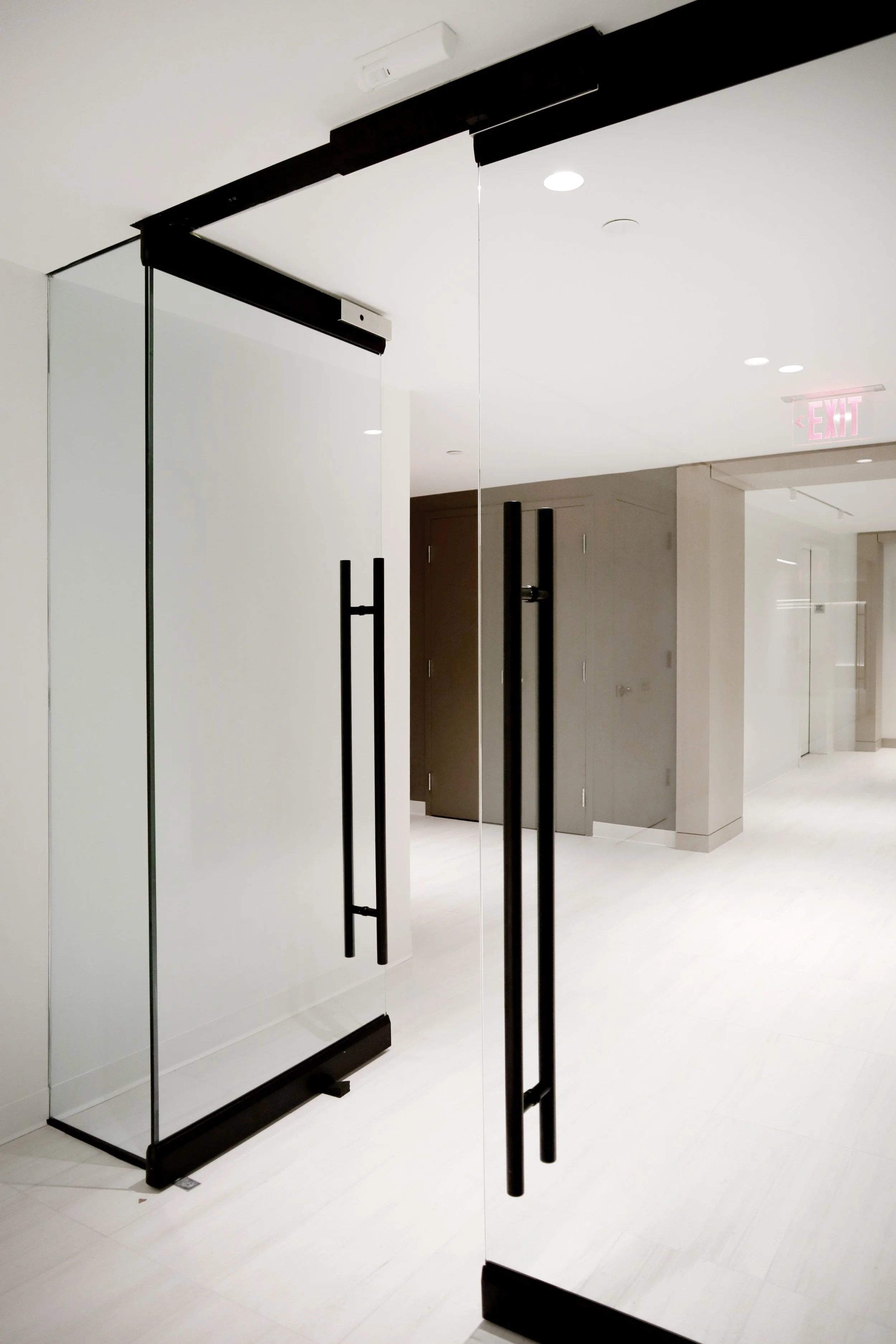 Black Hardware Frameless Glass Security Entry Door