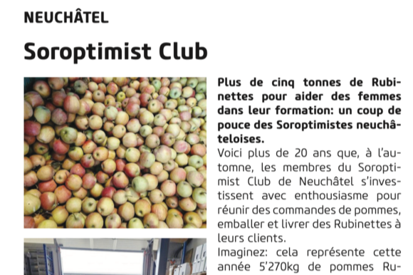Neuchâtel – Soroptimist Club : l’action Rubinettes mise en lumière
