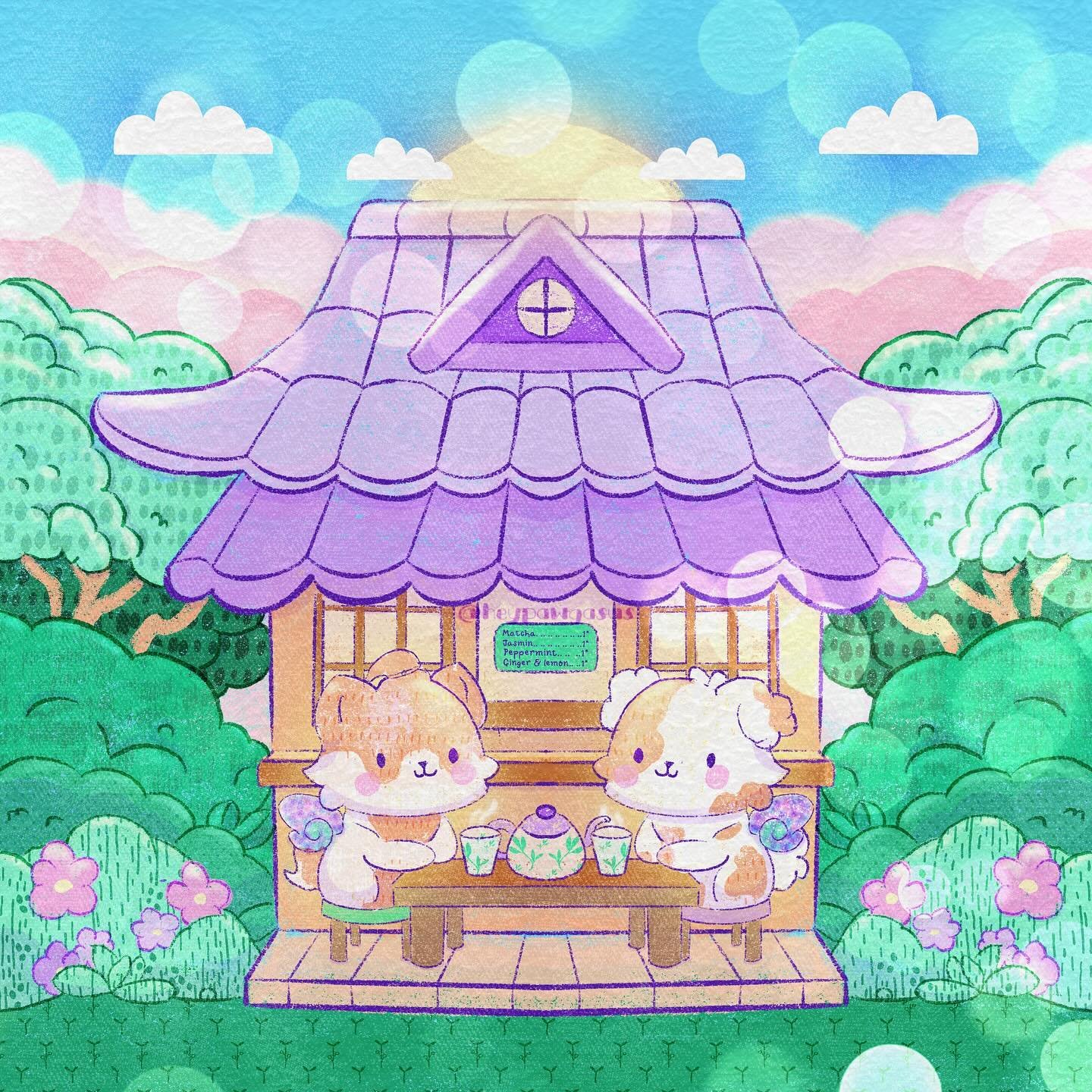 Yeah, I made it on time for the second prompt of the #magicalmay24 with a teapot house. 
🫖🍵
These little pawgasus enjoying themselves with a tasty tea together on a beautiful warm and sunny spring day.

Magical May 2024 is hosted by:
@nebulala.art
