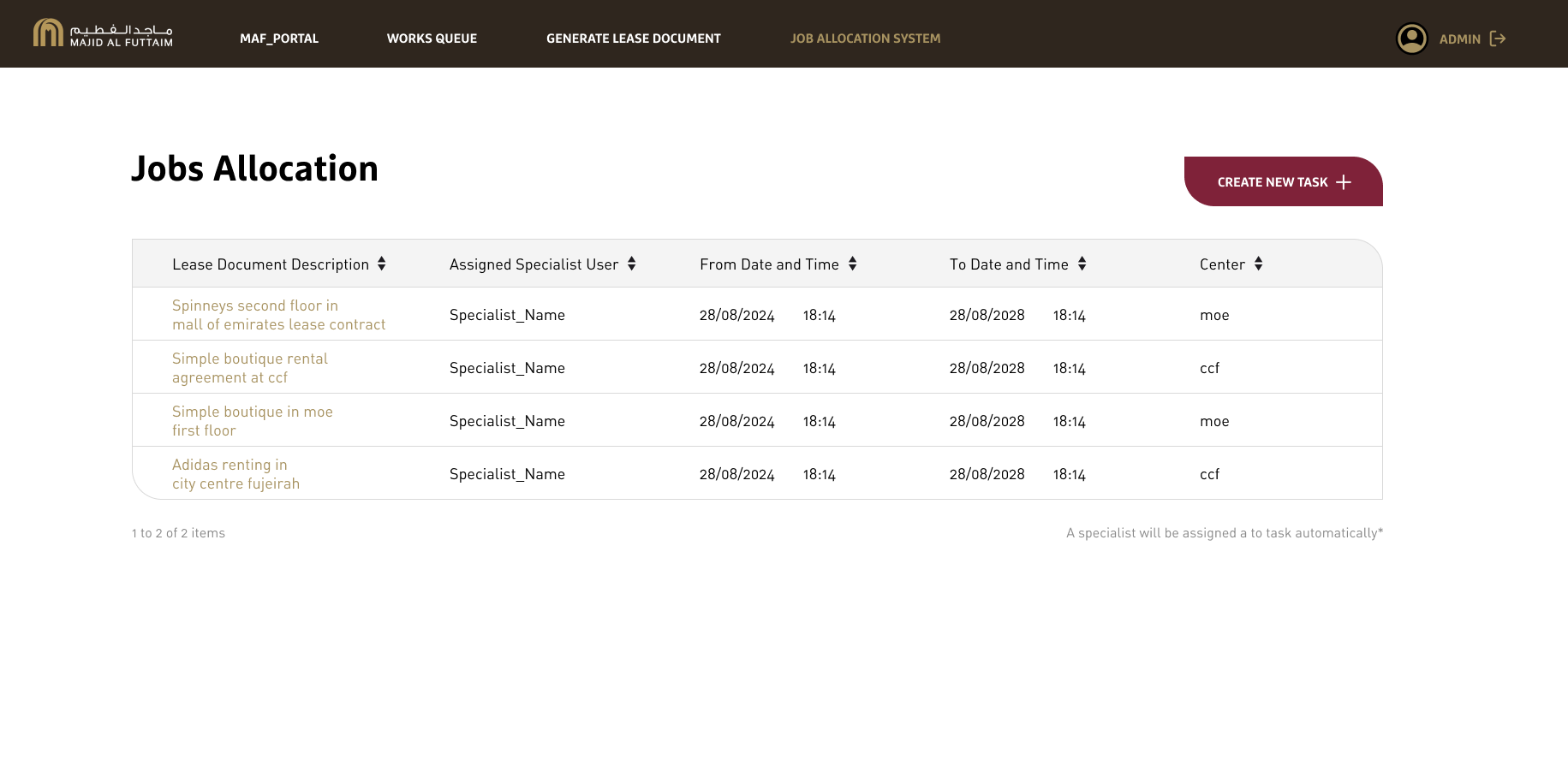 My 'Job Allocations' Page