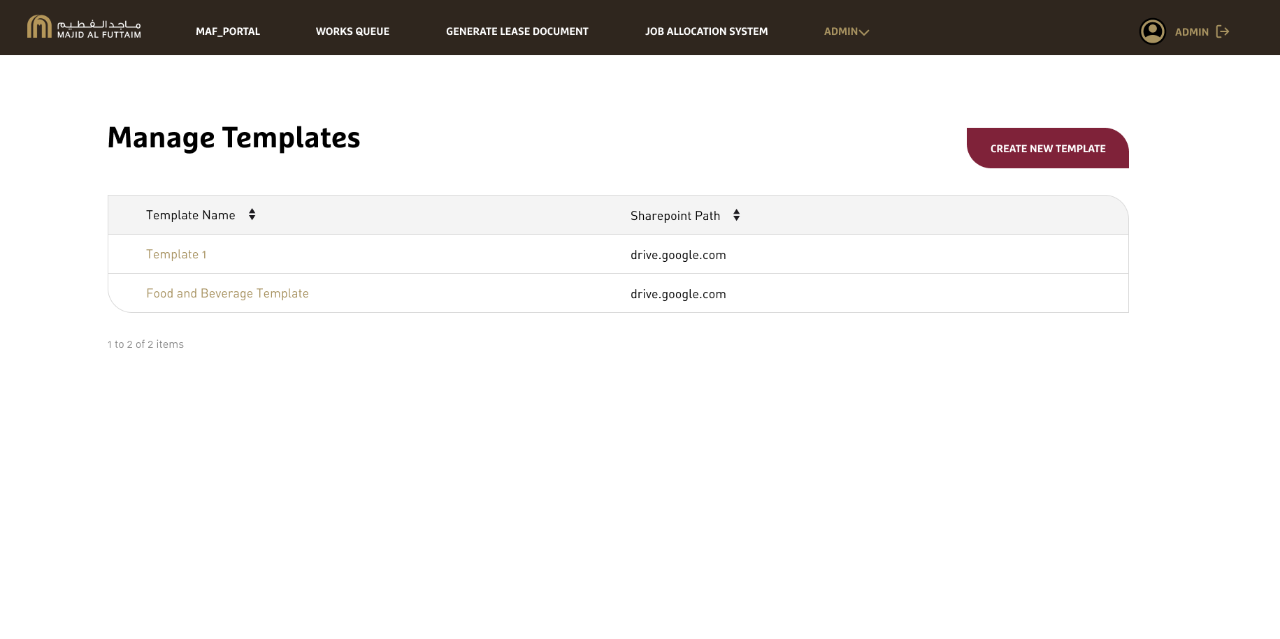 My 'Manage Templates' Page